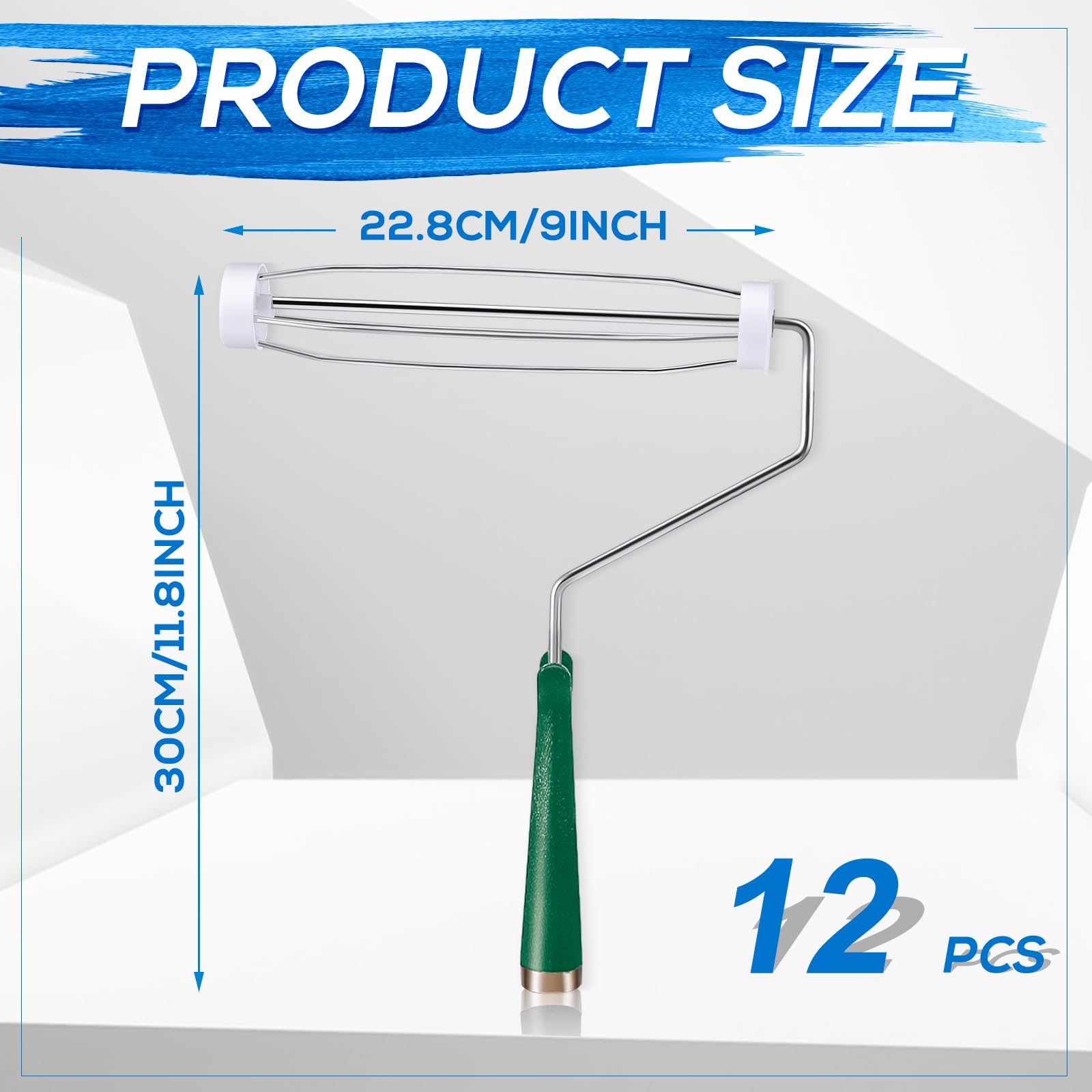 Gerrii Lot de 12 rouleaux de peinture de 22,9 cm avec 5 pinceaux métalliques pour murs et maisons (vert)