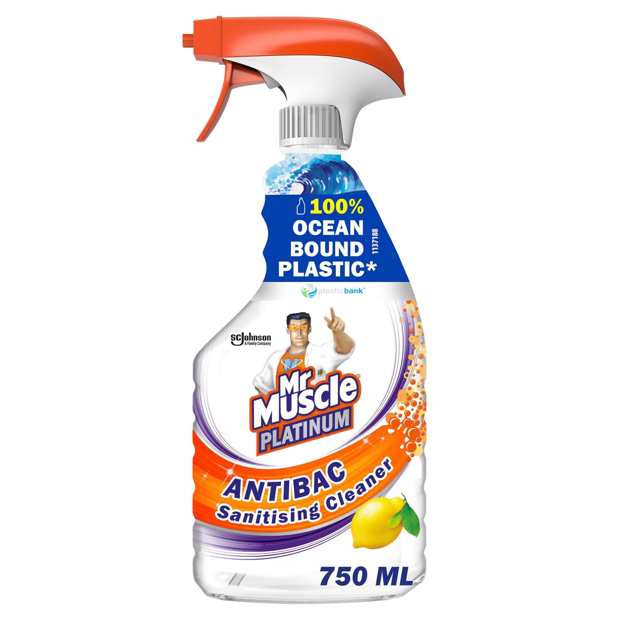 Mr Muscle Platinum Antibacterial Sanitising Cleaner, Lemon, 750ml