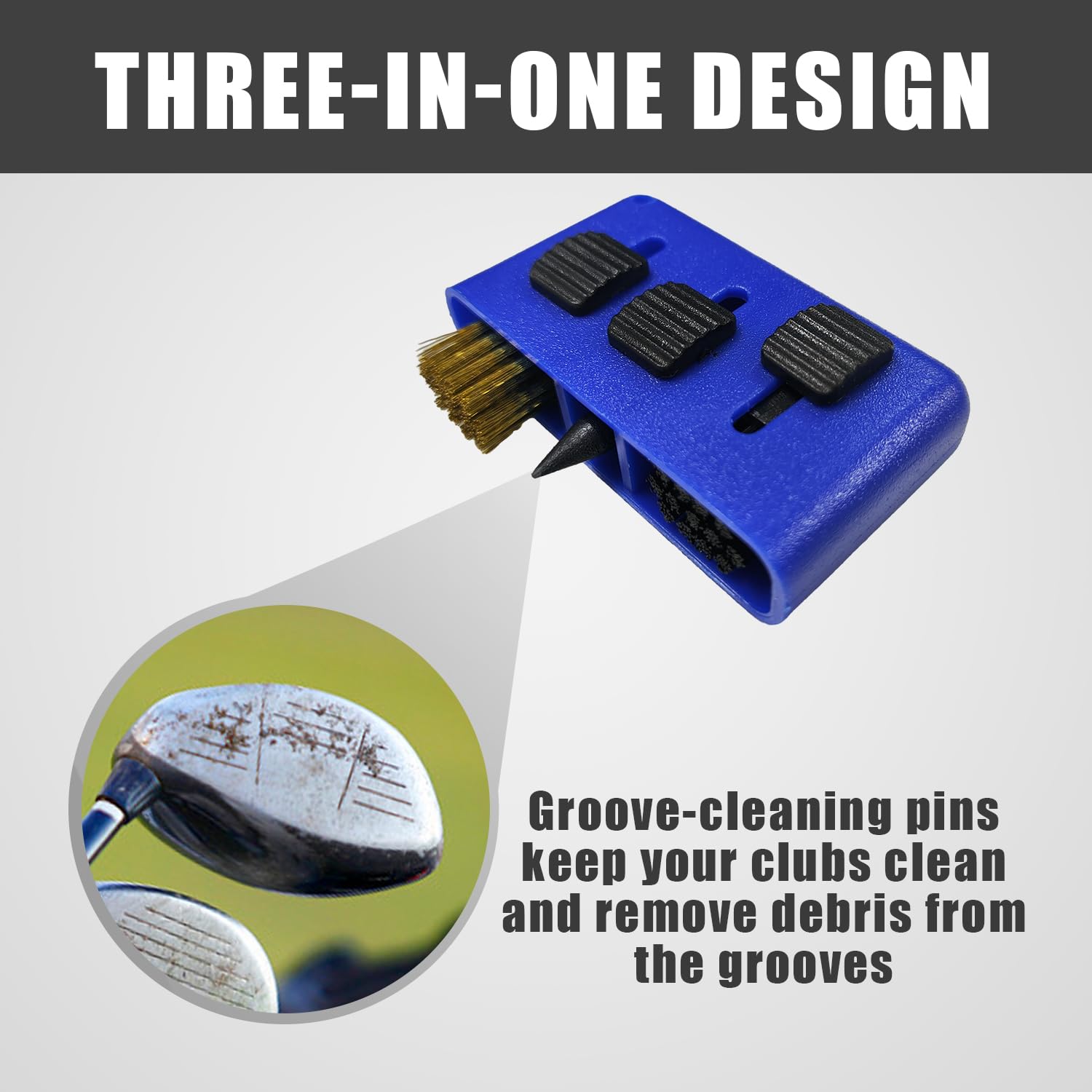 MEMOFYND Spazzola per mazze da golf, 4 pezzi, 3 in 1, spazzola per la pulizia delle mazze da golf, strumento per la pulizia del golf (blu, nero