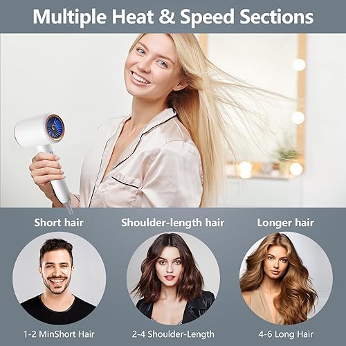 Miniatura 6 de Secador de pelo para mujeres y hombres, 1875 W, portátil, iónico, secador de pelo de viaje con boquilla difusora, pequeño, ligero y silencioso,
