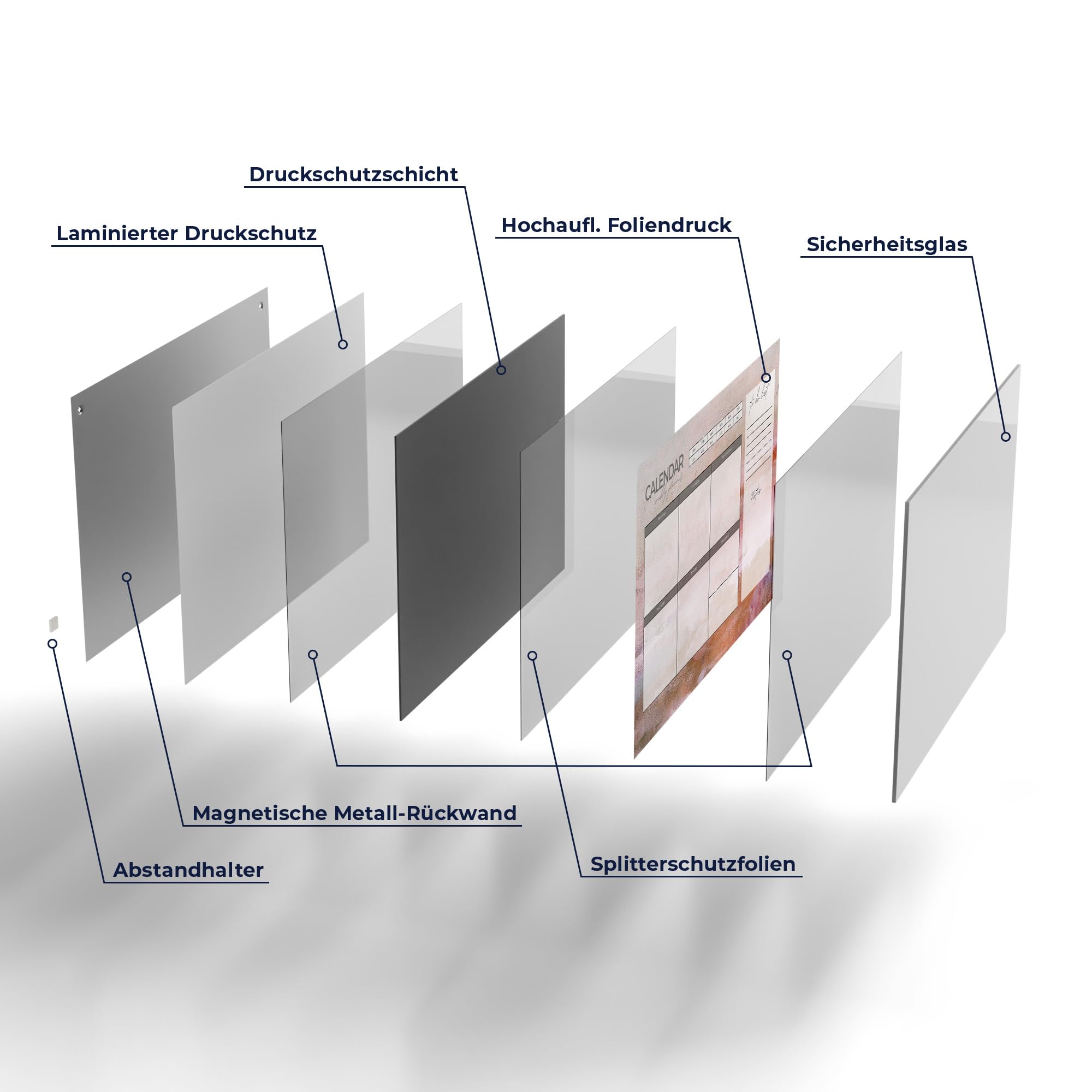 DEQORI Lavagna magnetica in vetro | 90 x 60 cm | motivo "Agenda settimanale Art (EN)" | Lavagna magnetica con magneti, penna e panno per cucina e ufficio, lavagna magnetica e scrivibile