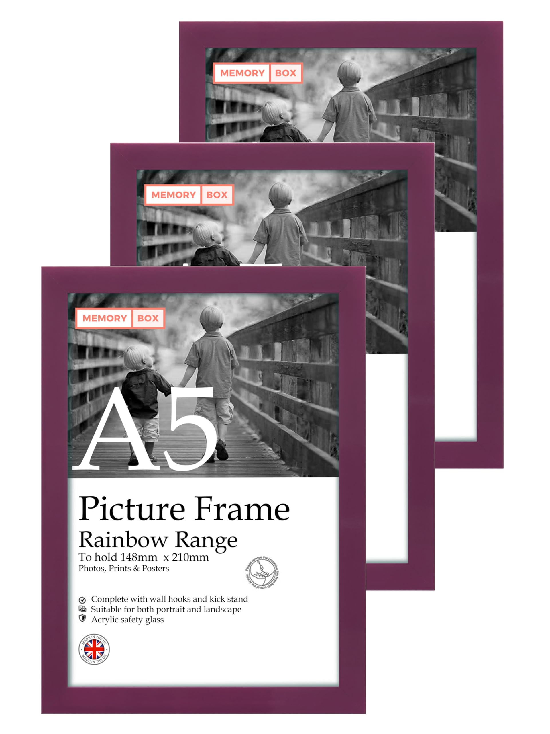 A5 Purple Picture Frame Set of 3, Perfect for Displaying A5 Picture Gallery Walls, Posters, Photos, Artwork, or Prints, Purple