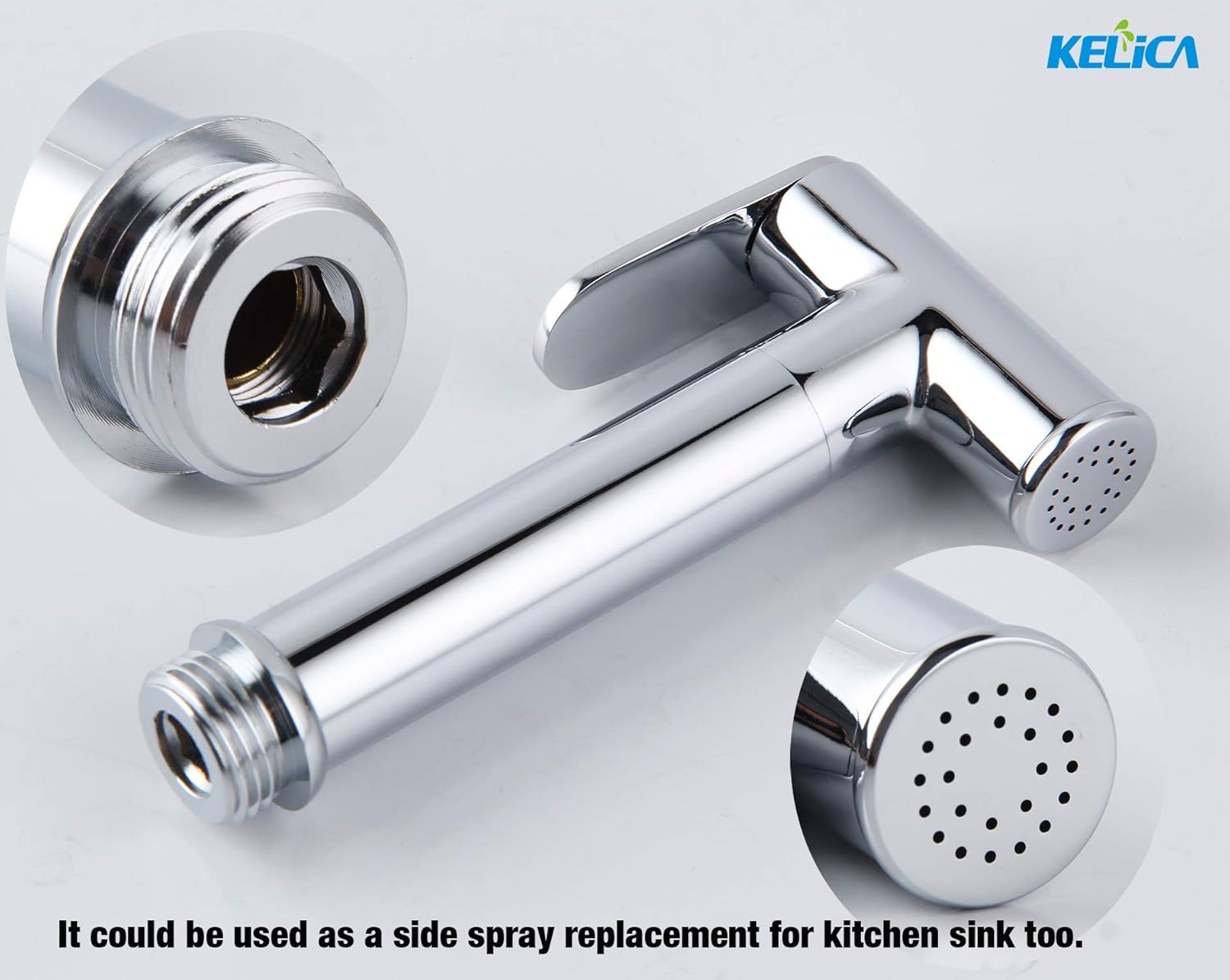 Kelica 554131 Solid Brass Kitchen Sink Faucet Side Spray Head Replacement Only Handheld Bidet Toilet Spray Head Only Cloth Diaper Sprayer Kit Muslim Shattaf, Chrome Finish, Perfect for Cleaning