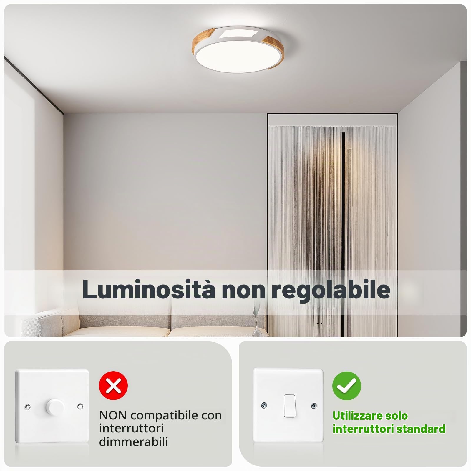 Plafoniera LED Legno, Moderna Plafoniera LED Soffitto Bianco, 40cm | Plafoniera da Soffitto Rotonda 36W 4000K, Lampadario LED Soffitto per Soggiorno, Camera da Letto, Cucina, Corridoio, Studio