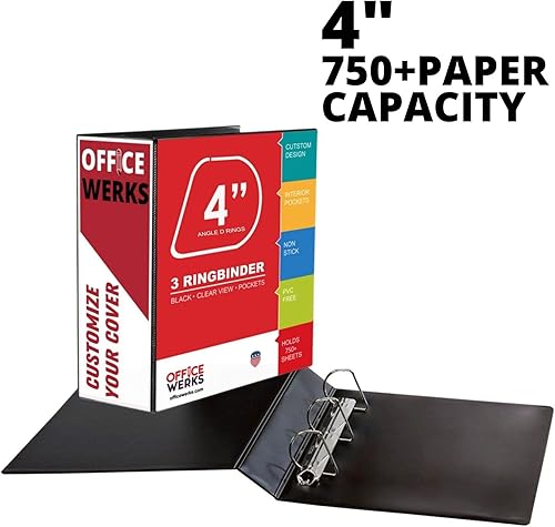 Miniatura 3 de Carpeta profesional de 3 anillos en D de 4 pulgadas, carpeta de presentación para páginas estándar de 8.5 x 11 pulgadas con bolsillos, carpeta negra