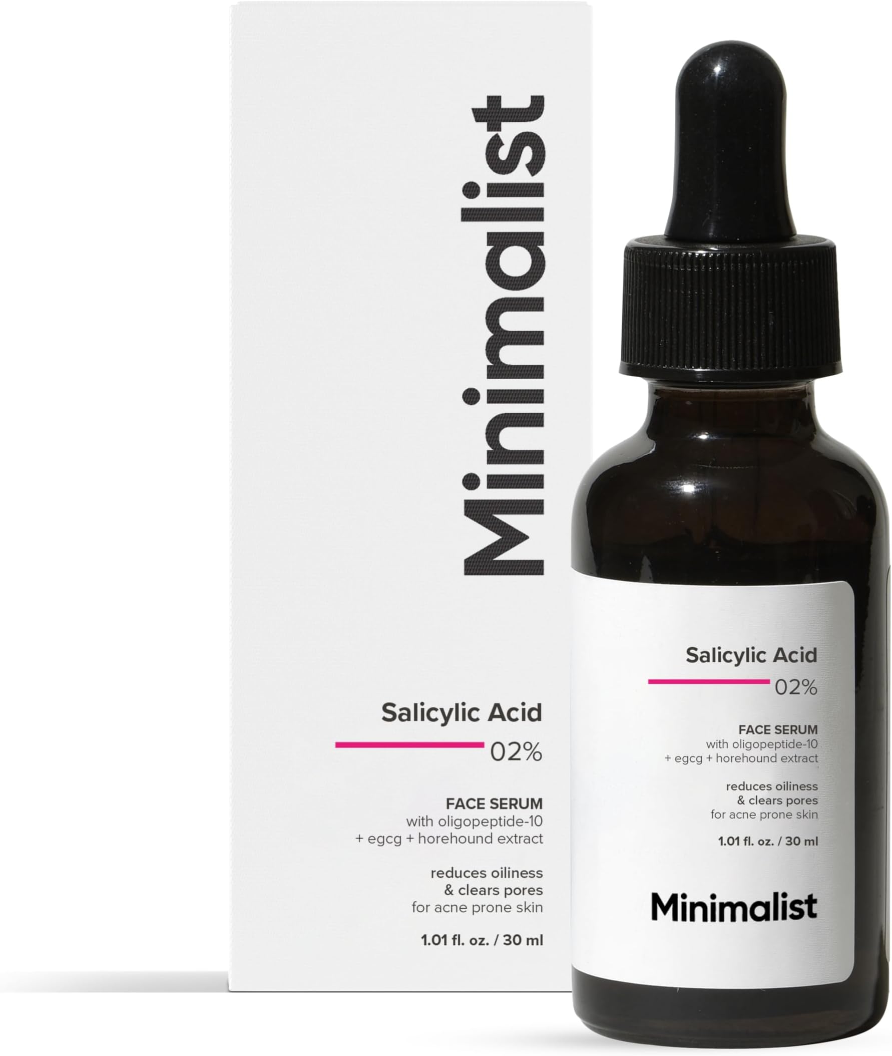 Minimalist Salicylic Acid 2% Serum For Acne, Blackhead & Open Pores | Reduces Excess Oil & Bumpy Texture | BHA Liquid Exfoliant for Acne Prone & Oily Skin | For Women & Men | 1 Fl Oz/30ml