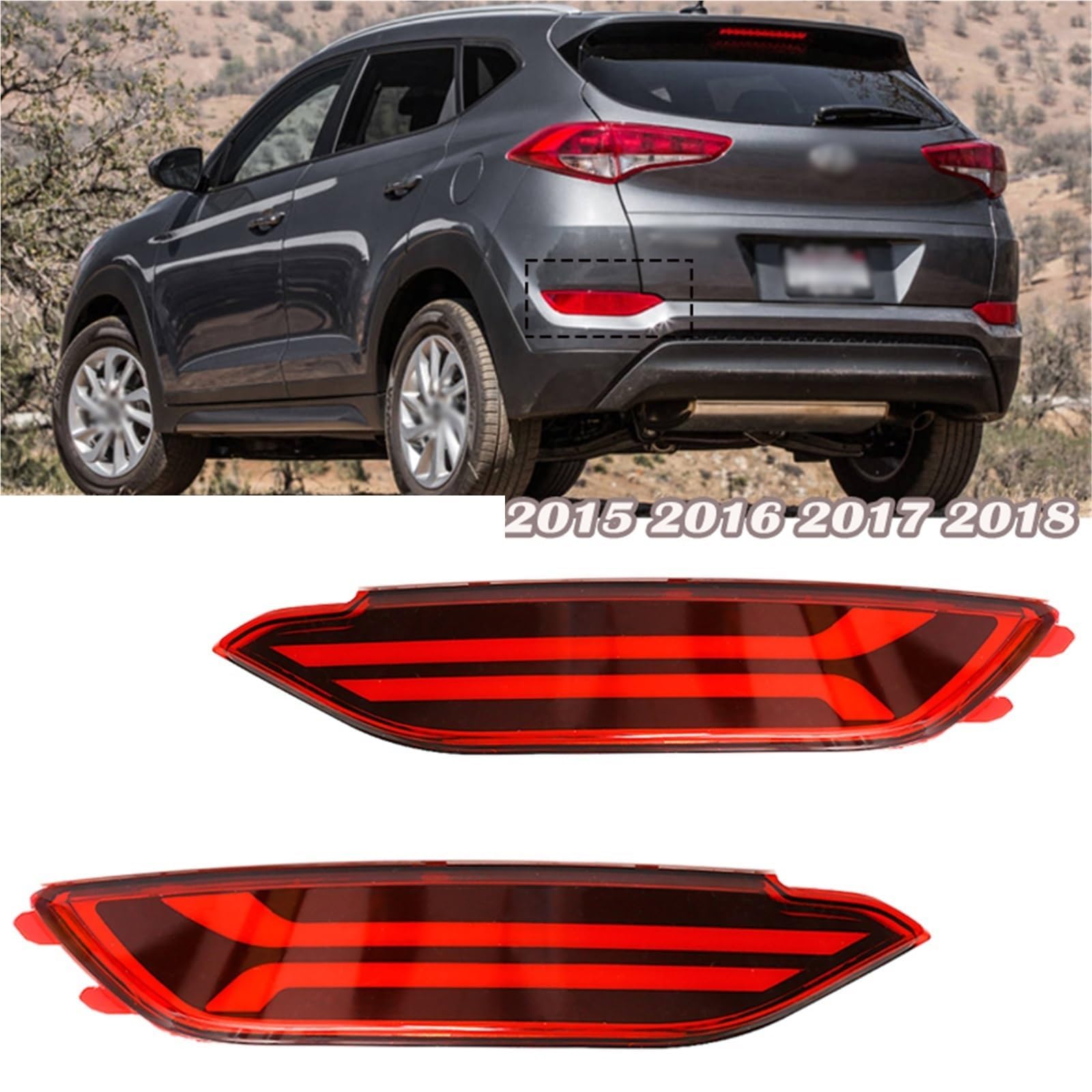 Conjunto luz trasera coche 1 Par De Luces Reflectoras Parachoques Trasero Para Tucson 2015 2016 2017 2018, Luz Moldura Antiniebla Freno Conducción Automática