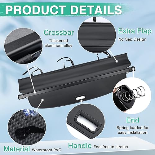 Miniatura 4 de Powerty Cubierta de Carga para VW Volkswagen Tiguan 2018-2024, Accesorios Cubierta de Maletero Retráctil Sombra Protectora de Maletero, Cubierta de