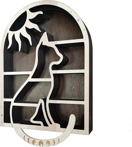 Miniatura 8 de Ella & Emma Moon & Cat Estante de exhibición de cristal de madera: diseño de sol creciente - Decoración de pared espiritual para habitaciones