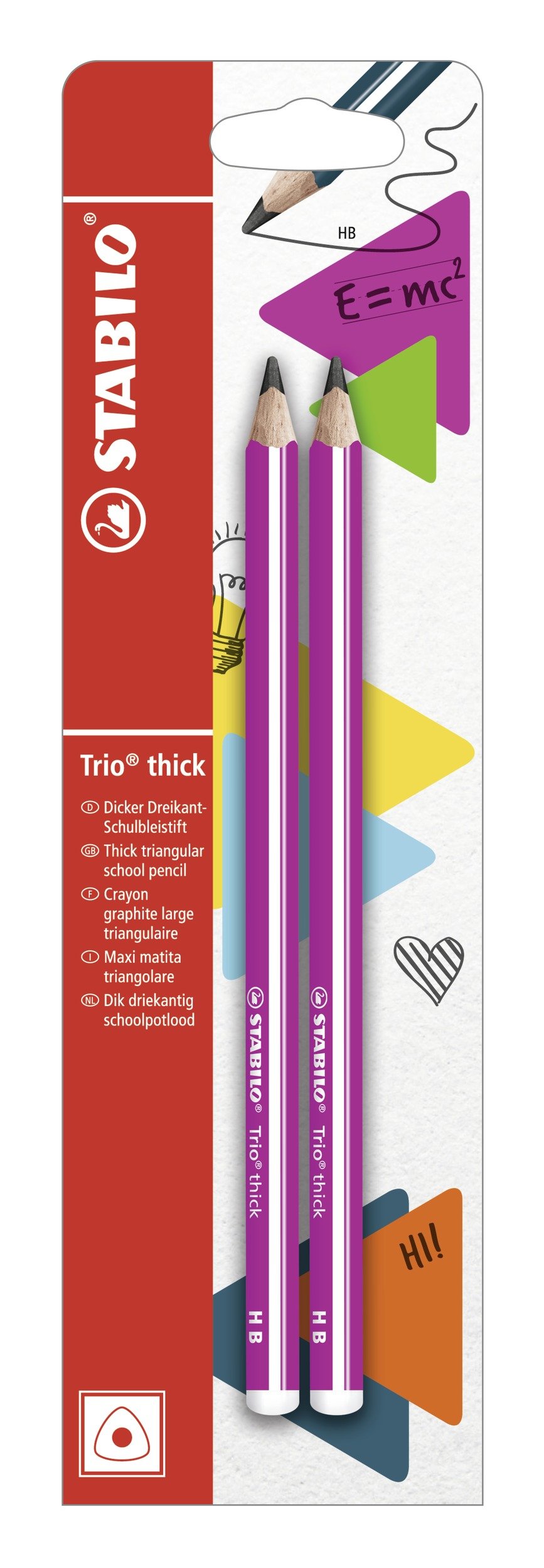 STABILO - Lápiz escolar triangular grueso STABILO Trio thick color rosa - Blíster con 2 unidades