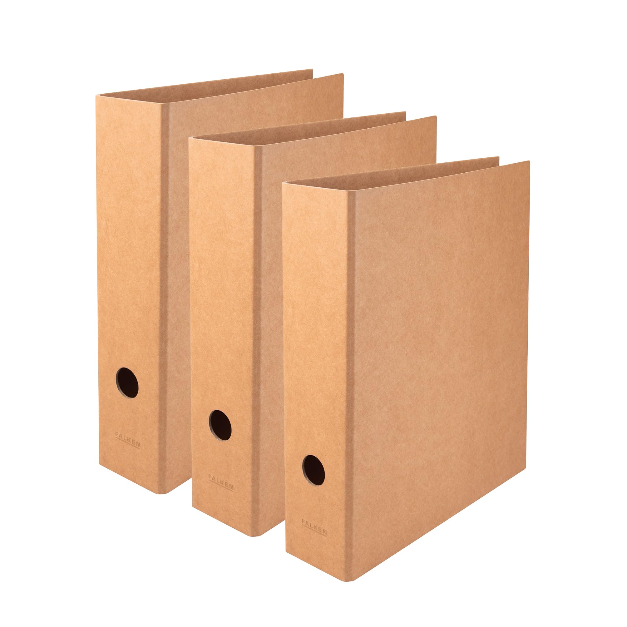 FALKEN Pure Nature Vegan Folders, Pack of 3, 8 cm Wide DIN A4 Brown Cardboard Letter Office Slotted Folder