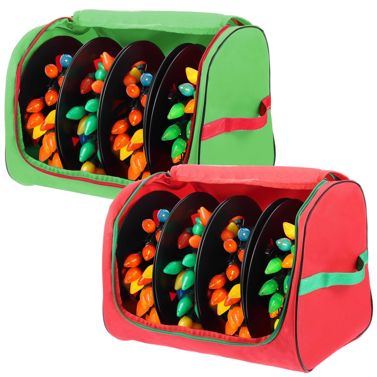 Christmas Light Storage Bag with Reels- Holds up to 600ft of Mini Lights. 600D Zipper Bag & Container for Holiday Xmas Lights. A Classic Storage Solution! (2, RED+Green)