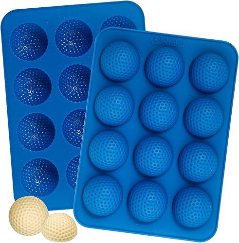 Webake Moldes de silicona para bolas de golf, 12 cavidades para decoración de pasteles, bombas de chocolate caliente, dulces (paquete de 2)