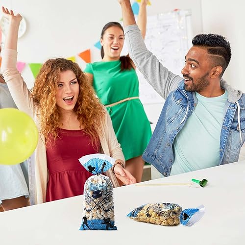 Miniatura 5 de Chinco Bolsas de celofán con temática de hockey de 50 piezas, suministros de recuerdo de fiesta deportiva con lazos dorados para celebraciones de