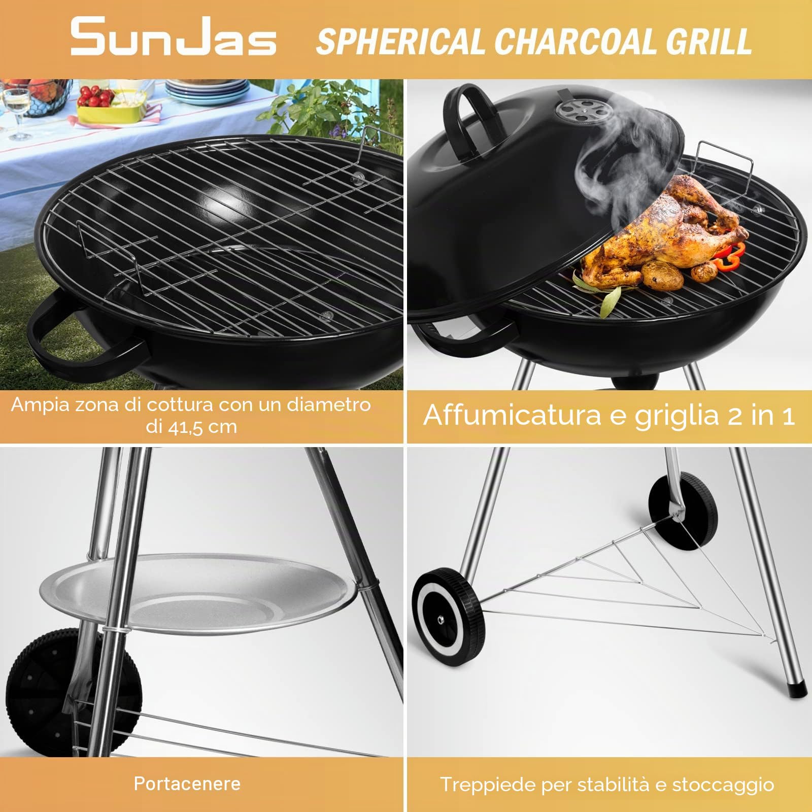 BBQ Barbecue Grill Griglia Carbone BBQ in Ferro Giardino Barbecue Grill con 2 Vassoio (46×44×70 cm)