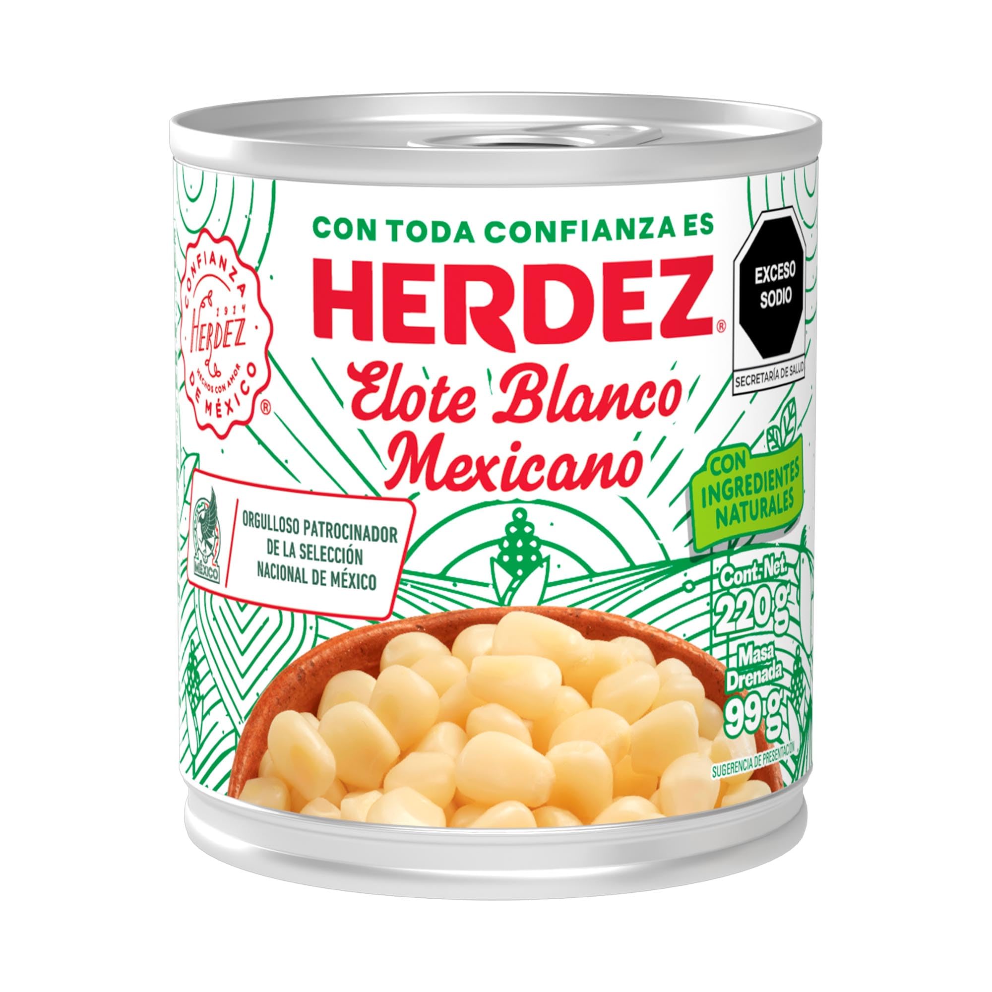 Maïs Blanc Mexicain, 220g (poids égoutté 117g) - Elote Blanco Mexicano HERDEZ 220g