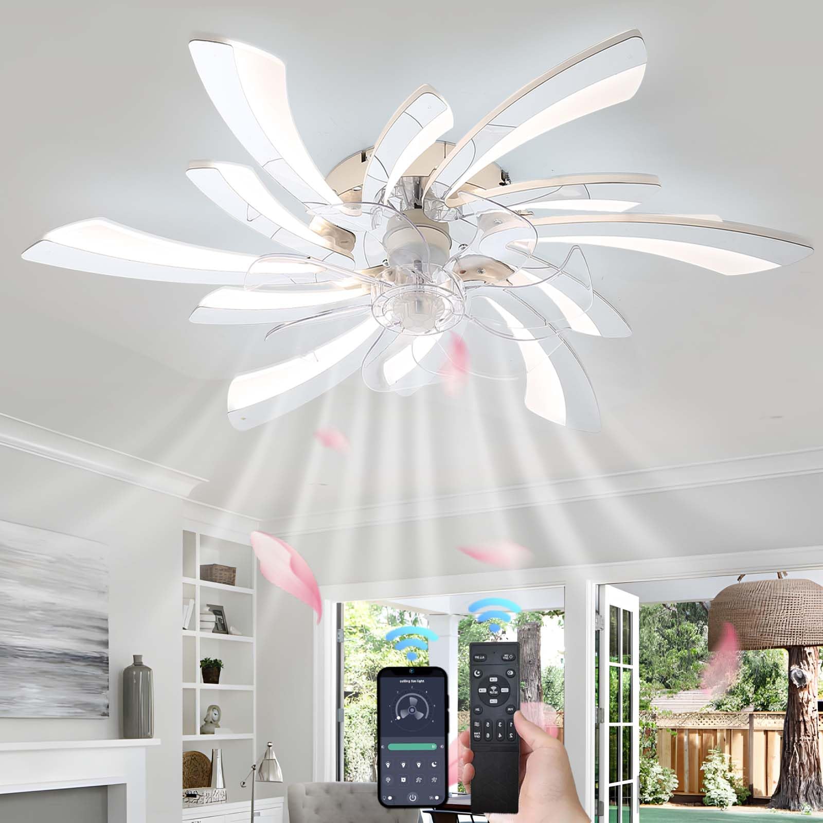 HXYSXHJUO Ceiling Fans with Lights and Remote,Summer Winter 6 Speeds Lamps, Reversible DC Motor，Stepless Color Temperature, Quiet Fan for Bedroom, Kitchen -Chrome