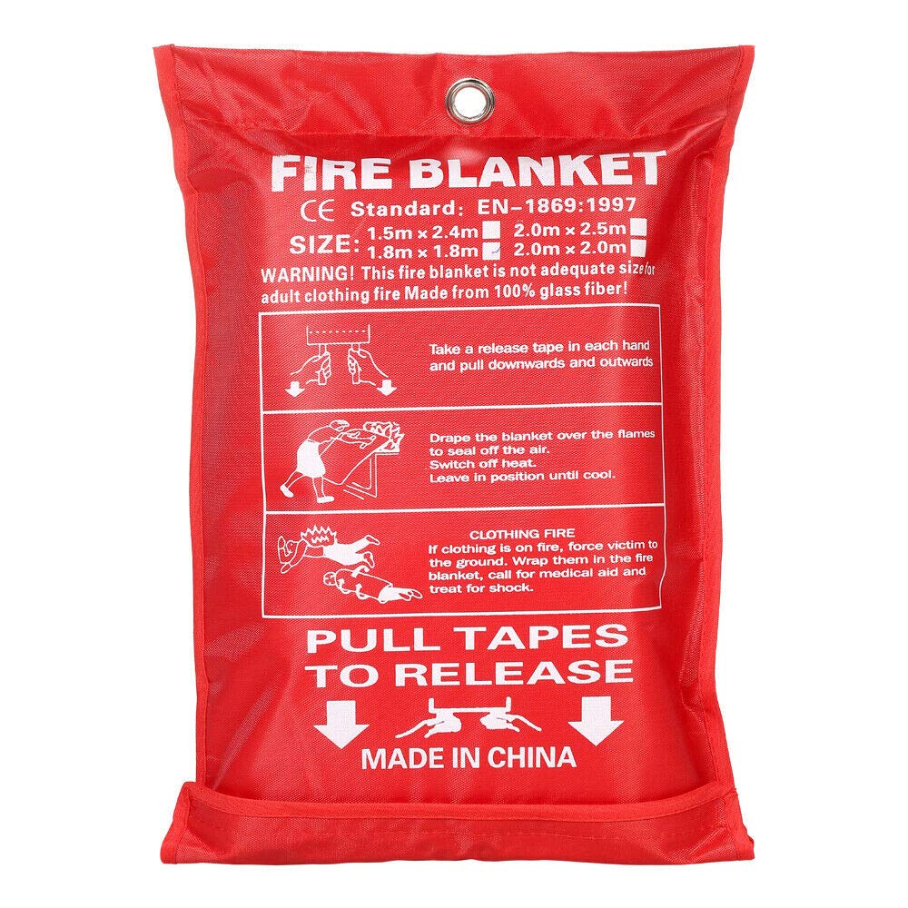 Manta de fuego para el hogar, de liberación rápida, gran manta de fuego montada en la pared, 100% tela de vidrio en la caja, ideal para uso en casa, oficina, cocina, uso de emergencia (2 x 2