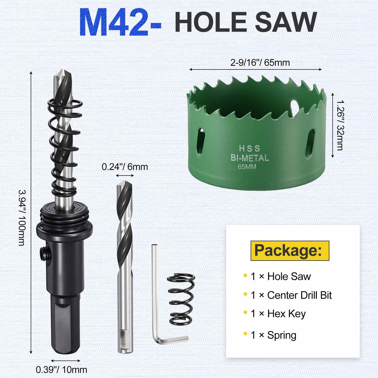 DTGN 2-9/16" Bi-Metal Hole Saw M42 HSS - 65mm Hole Cutter - Good for Thick Stainless Steel/Alloy/Aluminium/Brass/Copper - Green - Image 2