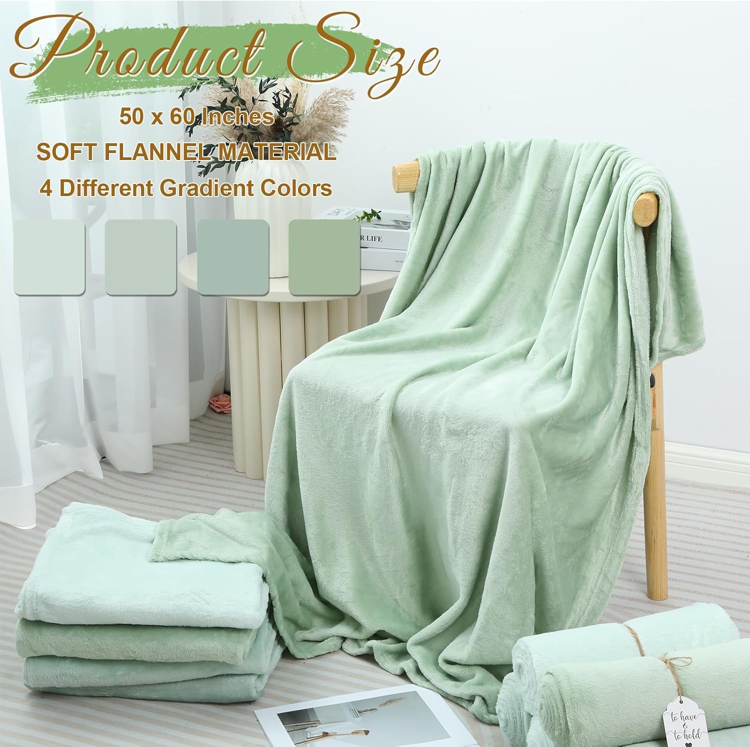 12 Pack Sage Green Flannel Throw Blankets Bulk 50 x 60 Inch with to Have to Hold Card and Rope Wedding Fleece Throw Blanket for Wedding Gifts Bed Couch Sofa Season Soft Lightweight(Sage Green) - Image 2