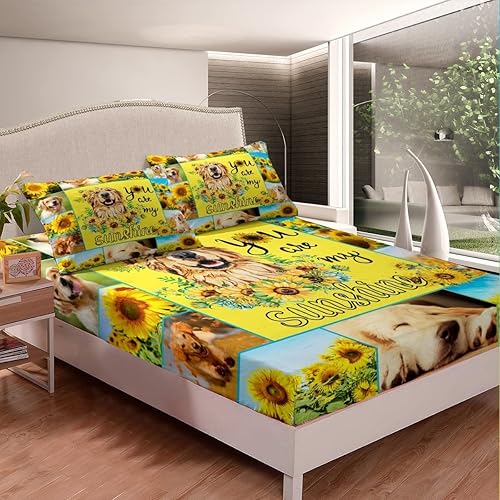 Miniatura 3 de Lindo juego de sábanas bajeras de tamaño individual, bonito juego de ropa de cama con estampado de girasol para niños y niñas, decoración de