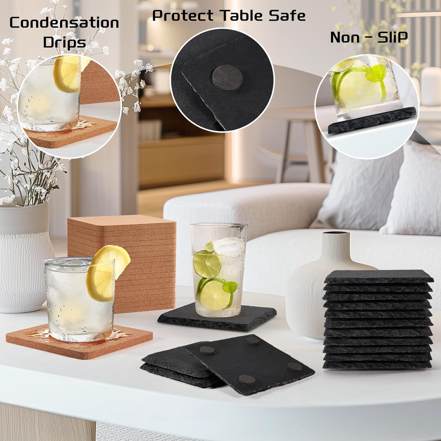 100 PCS Coaster Bulk for Laser Engraving, MAPRIAL 4 Inch 50 PCS Blanks Black Handmade Slate Stone Coasters, 50 PCS Cork Coasters, Engravable Materials for Engraver, Gifts, Crafts, Square - Image 7