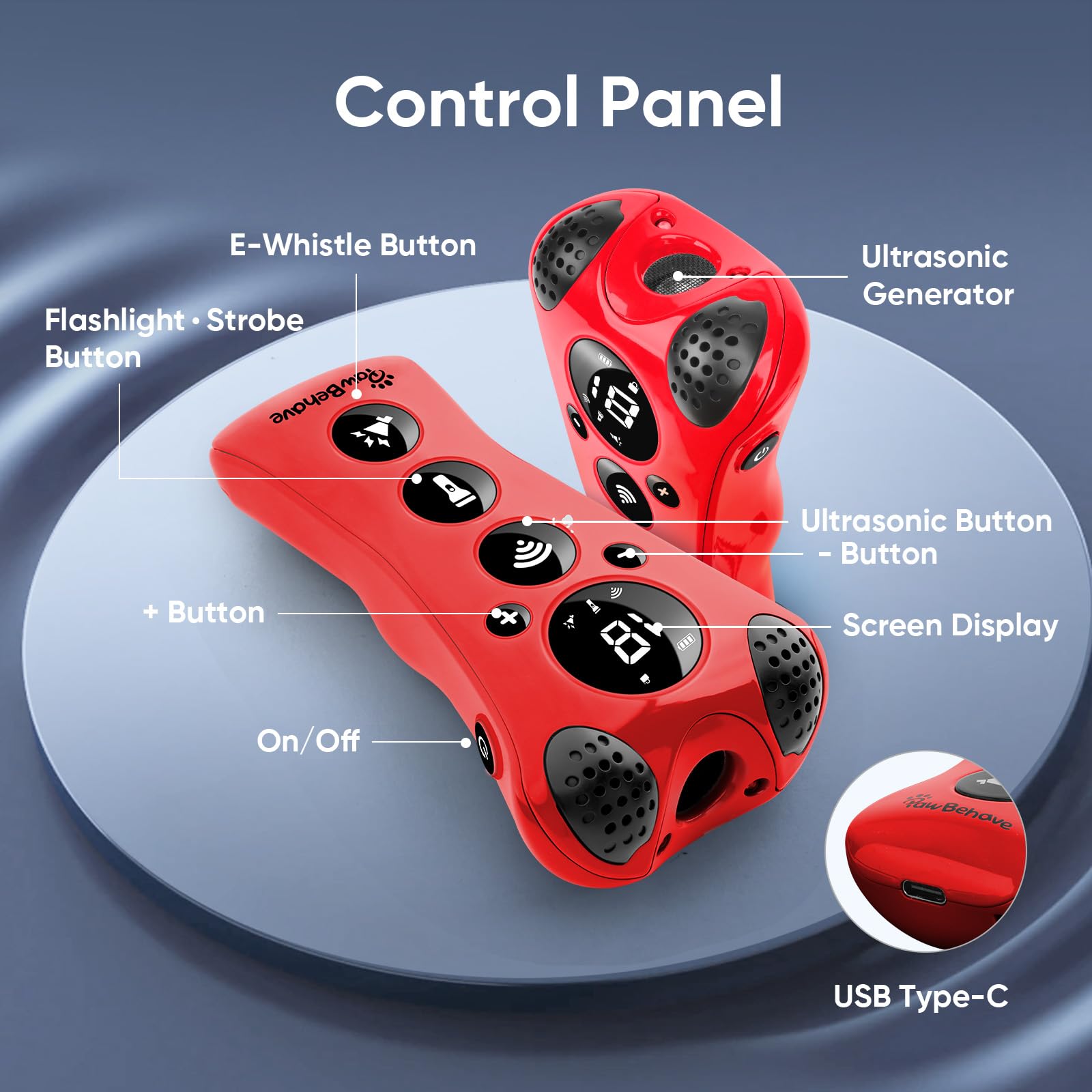 PawBehave Entrenador ultrasónico ajustable para perros, el primer corrector de comportamiento de mascotas de frecuencia variable del mundo con 10 niveles de ultrasonido, 18 silbatos para perros