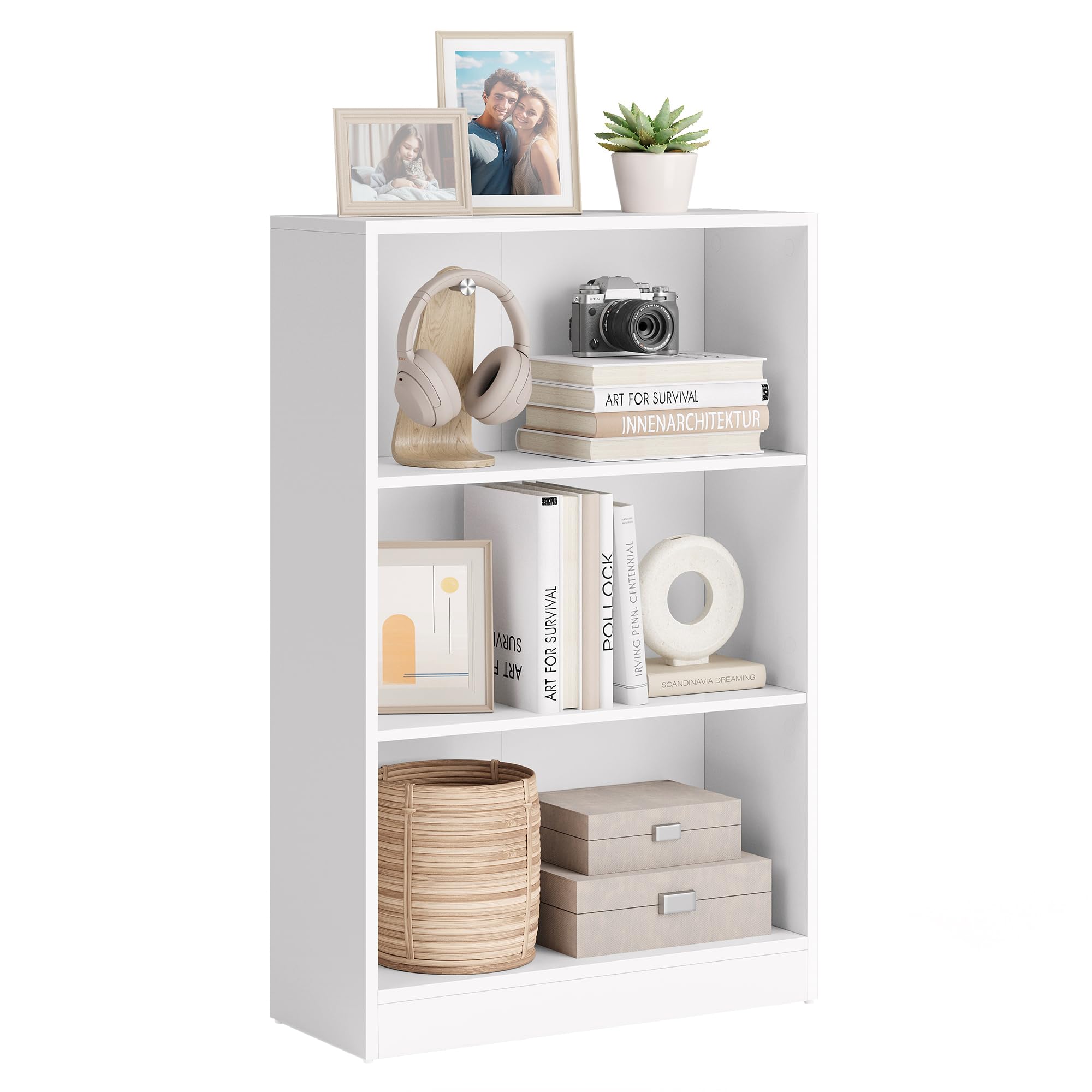 VASAGLEBookcase, 3-Tier Bookshelf, Open Storage Shelf, Shelving Unit, 24 x 60 x 93 cm, for Living Room, Home Office, Dinning Room, Cloud White LBC105T14