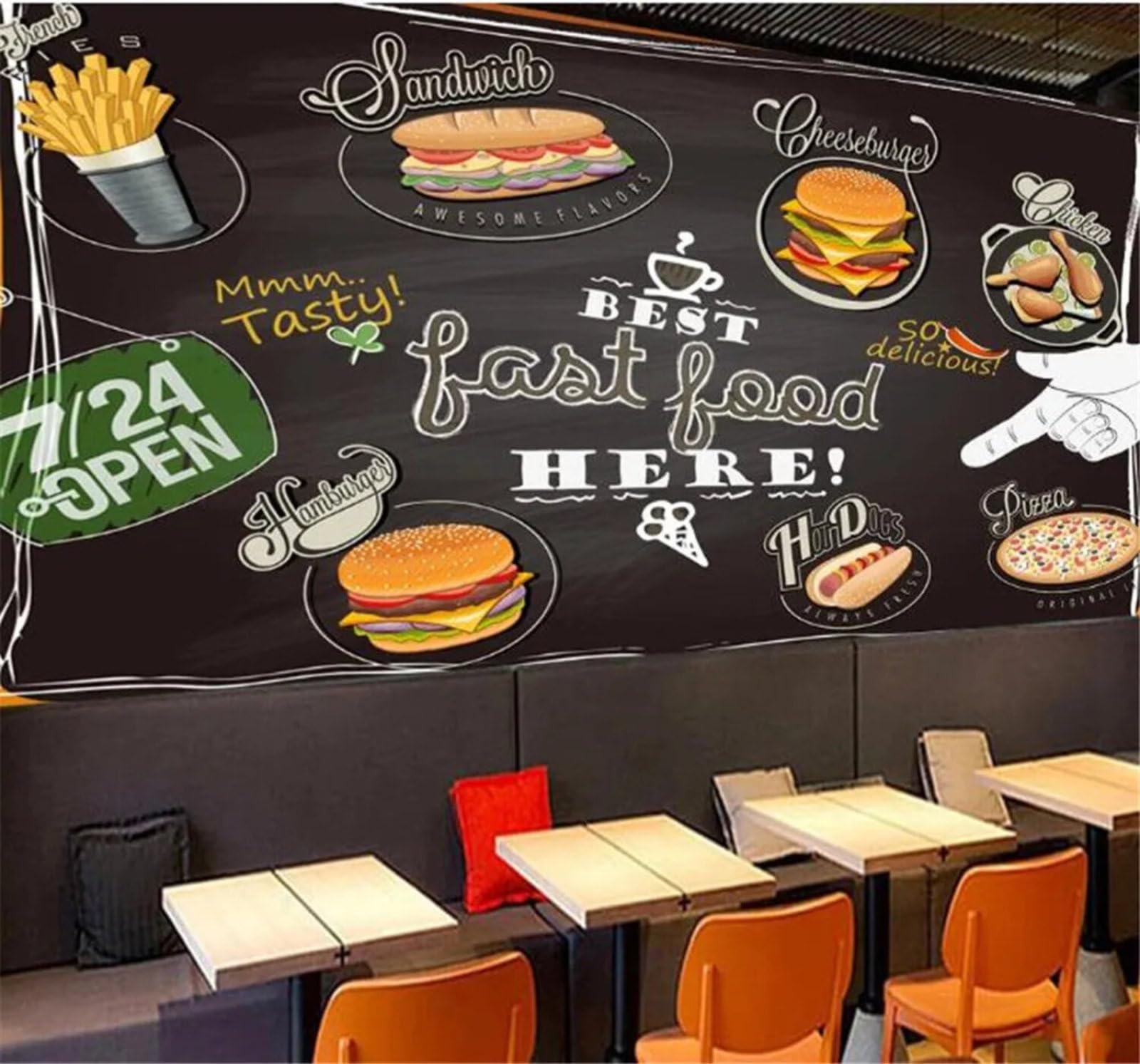 Tzxztt Unique Food Pizza Blackboard Dessert Shop Modern 3D Wallpaper Premium Textured Silk Neutral Tones Material Ideal for Living Room Bedroom-150cm×105cm
