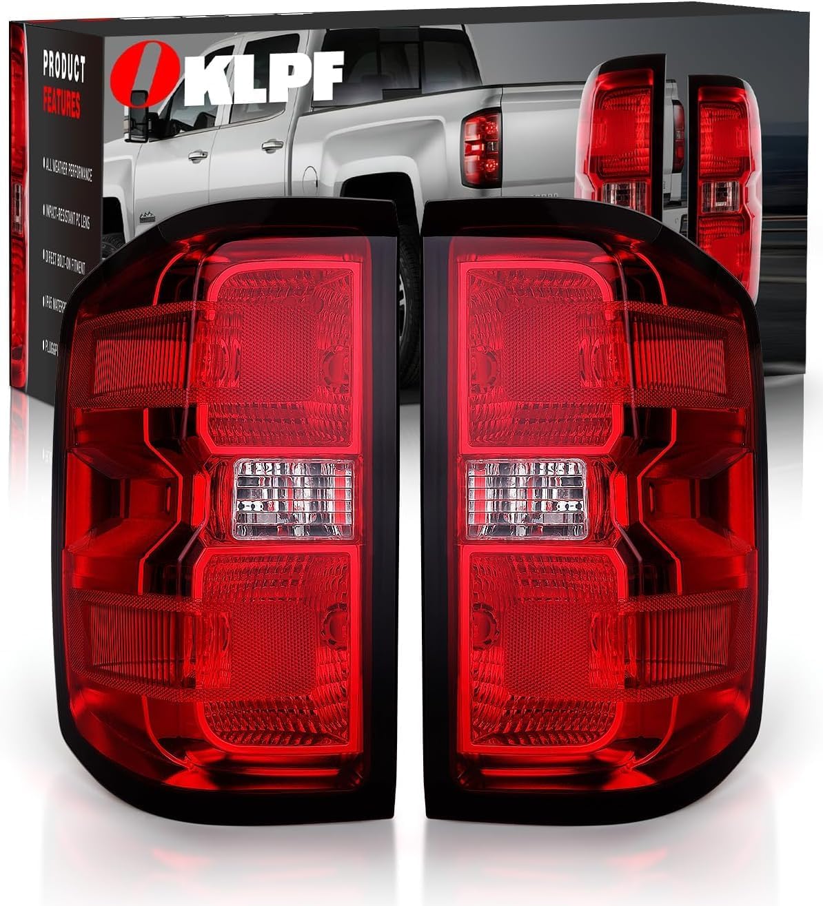 OKLPF Rear Brake Tail Lights Compatible With 2014 2015 Chevy Silverado 1500 2500HD 3500HD GMC Sierra 3500 HD,Replacement Red Taillights Assembly,Included Bulbs and Harness