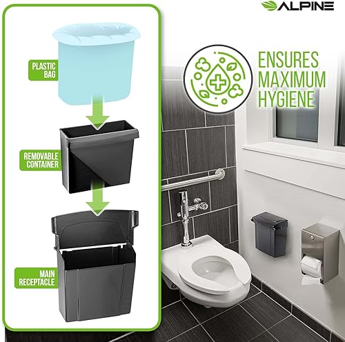 Miniatura 5 de Alpine - Recipiente para servilleta sanitaria, contenedor de eliminación de higiene femenina, cubo de basura montado en la pared con sello de