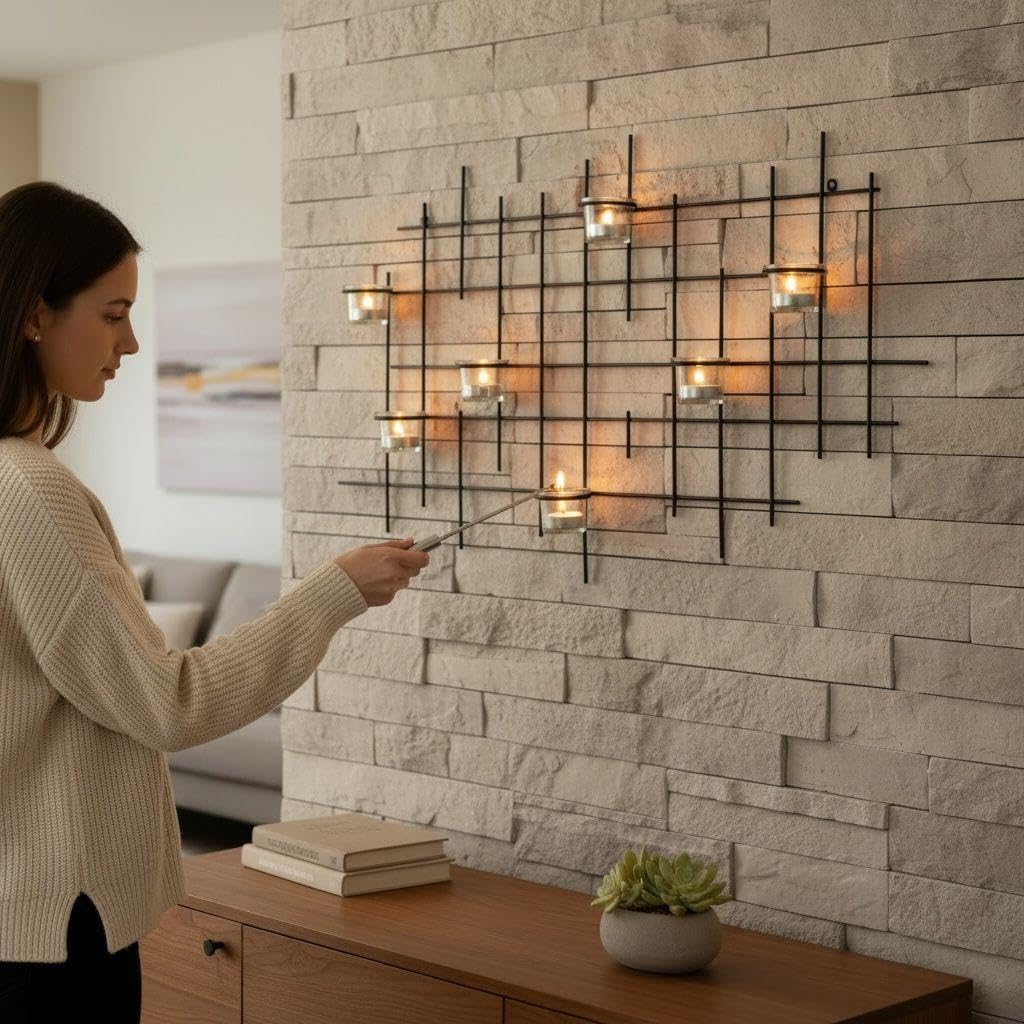 DanDiBo Kerzenhalter Wand Metall Schwarz Wandteelichthalter 83 cm 7XXL Wandkerzenhalter Kerzenhalter Teelichthalter Wandleuchter
