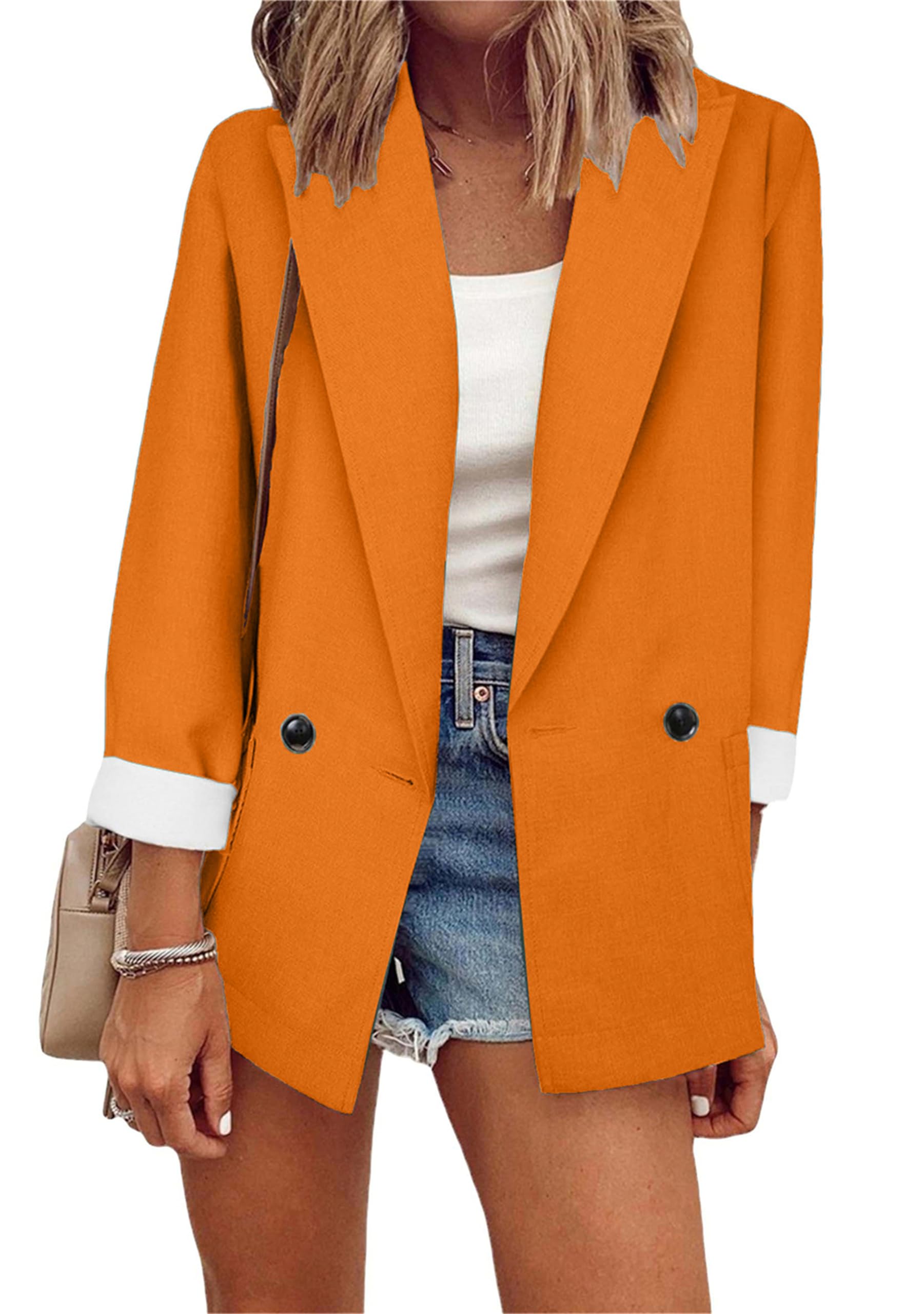 Damenmode Einfarbig Langarm Lässig Doppelknopf Blazer Revers Büro Arbeit Blazer