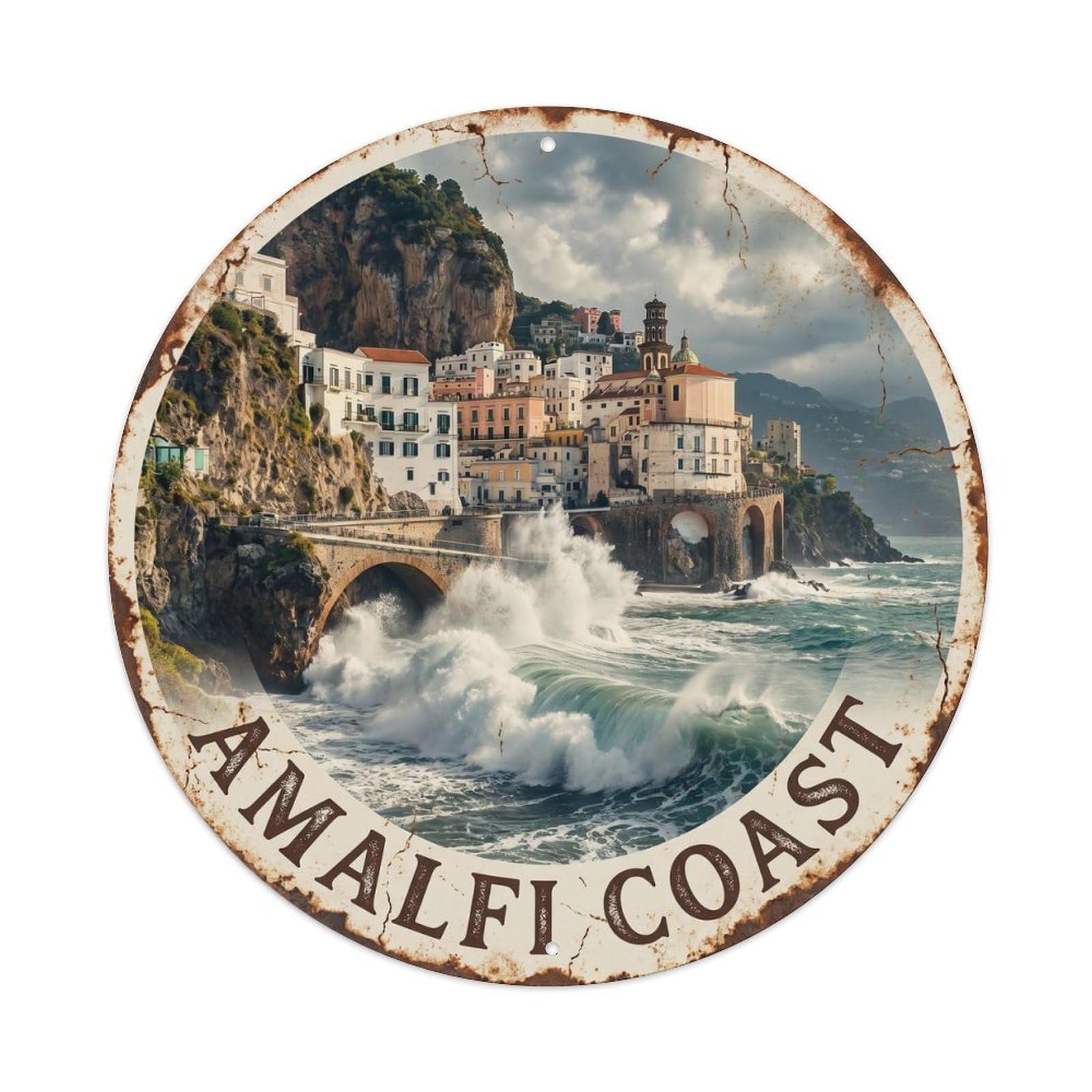 Vintage Travel Italy Mediterranean Wave Coastline Metal Tin Sign Plaque