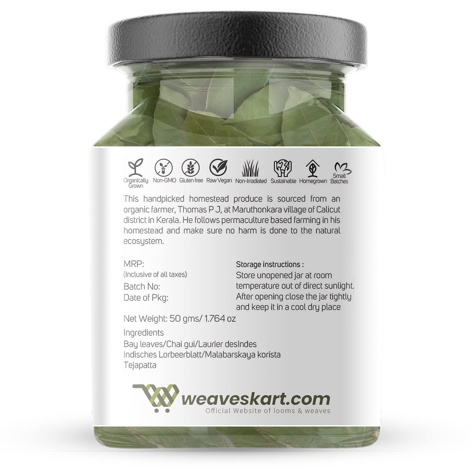 looms & weaves - Premium Indian Bay Leaf Whole – 50 gm (Single Origin, Farm Direct Produce, Organically Grown & Made in small batches) - Image 3 thumbnail