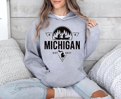 Amazon.com: Voila Print Michigan Hoodie, Vintage Michigan