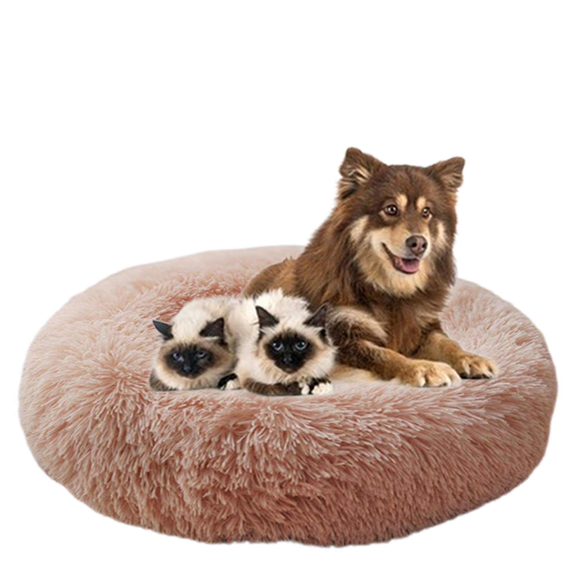 ZOCIS Calming Dog Cat Bed Fluffy Soft Round Pet Bed Donut Cuddler Puppy Beds Anti Anxiety Pet Cushion Anti-Slip Washable Dog Bed for Small/Medium/Large Dogs, Cats,100cm/39.4in,Khaki