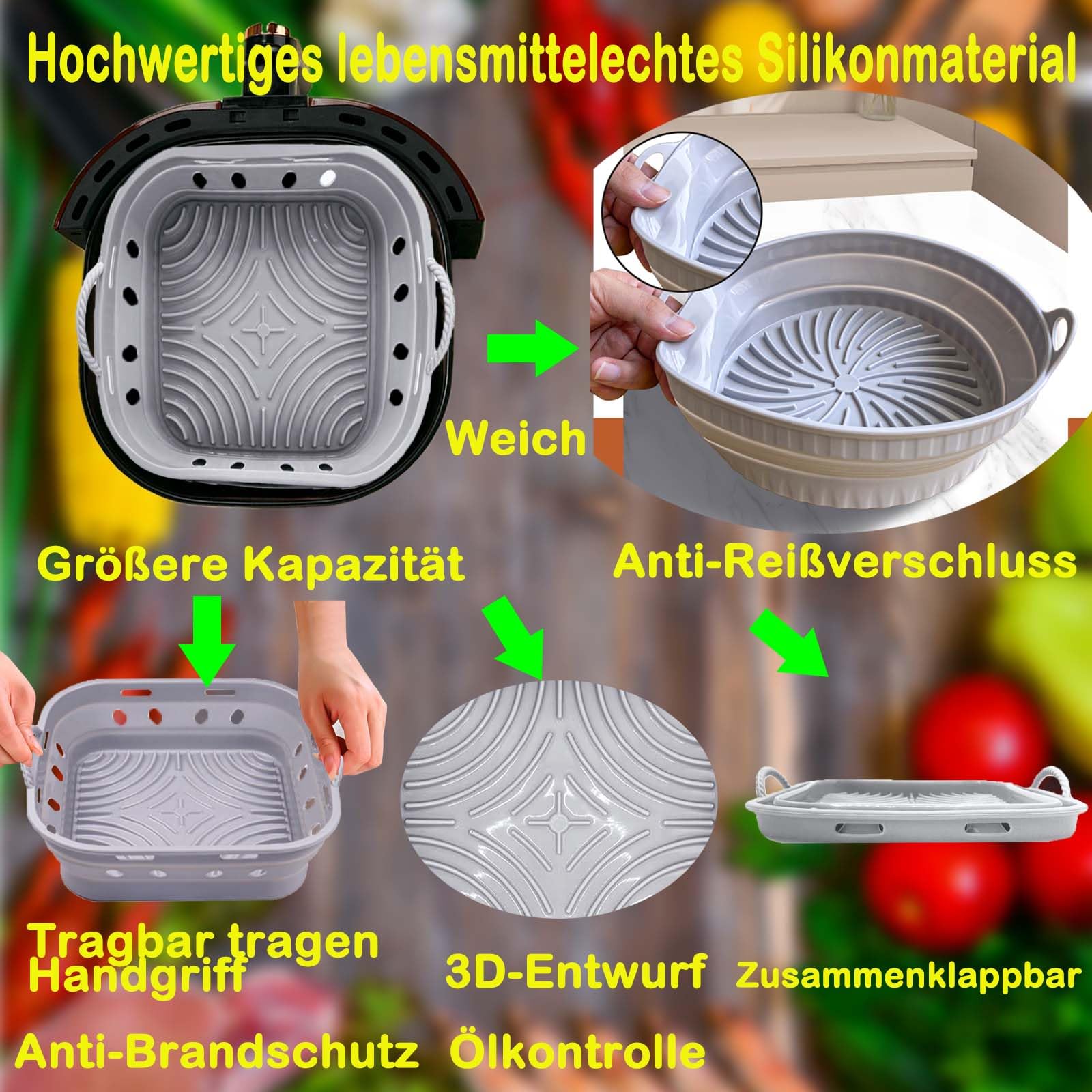 Set di 3 stampi in silicone per friggitrice ad aria calda Air Fryer