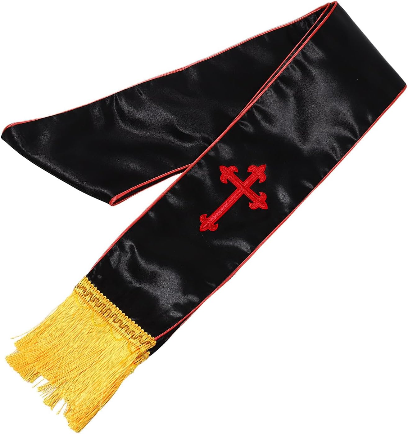 OSALADI Embroidered Reversible Clergy Stole with Cross and Tassels for Men and Women, Elegant Wedding Officiant Shawl Wrap in Black and Red Polyester, Stable Fit for Religious Functions