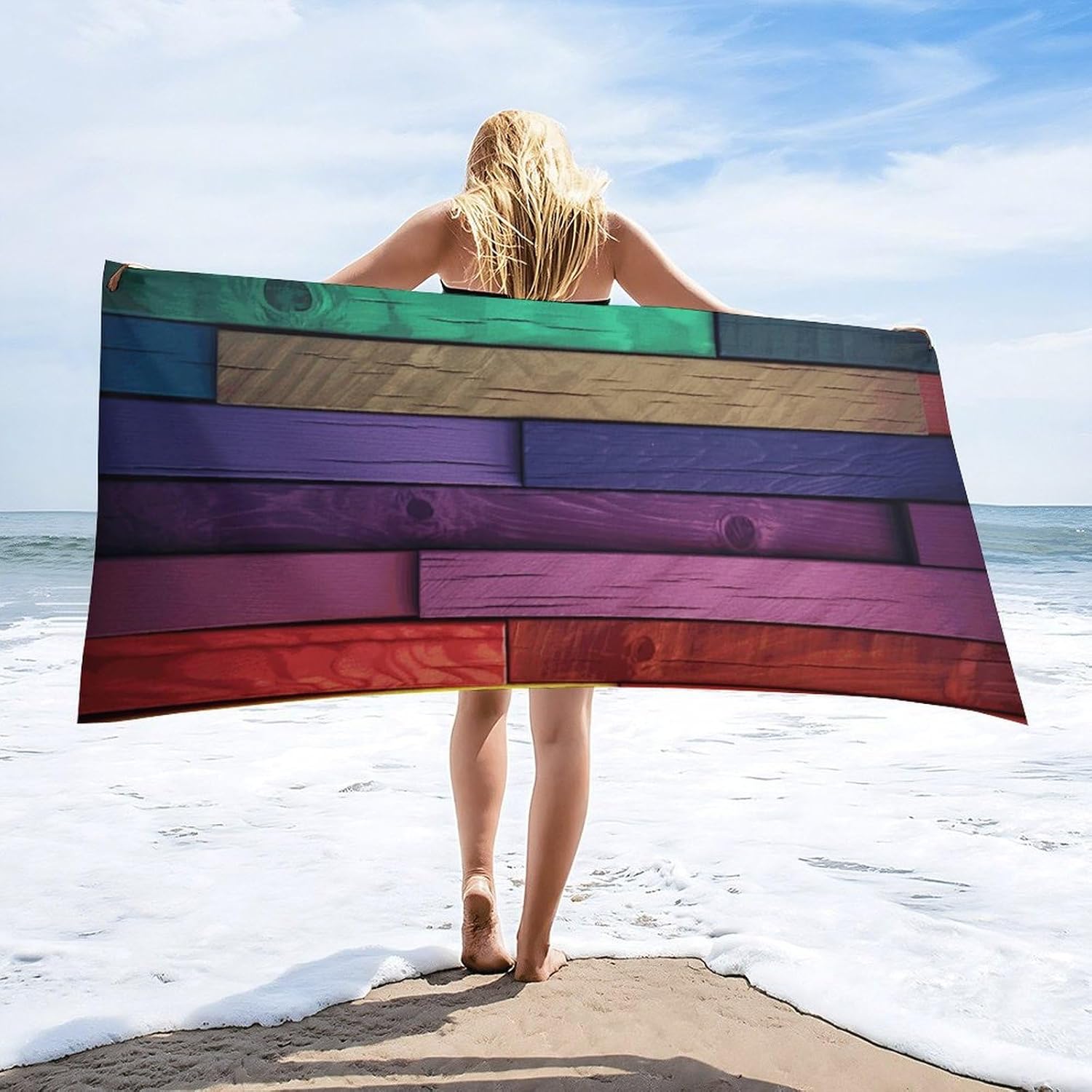 Beach Towel, Colored Wood Print Large Beach Towel Sports Towel Fitness Towel Portable Beach Towel Vacation Towel