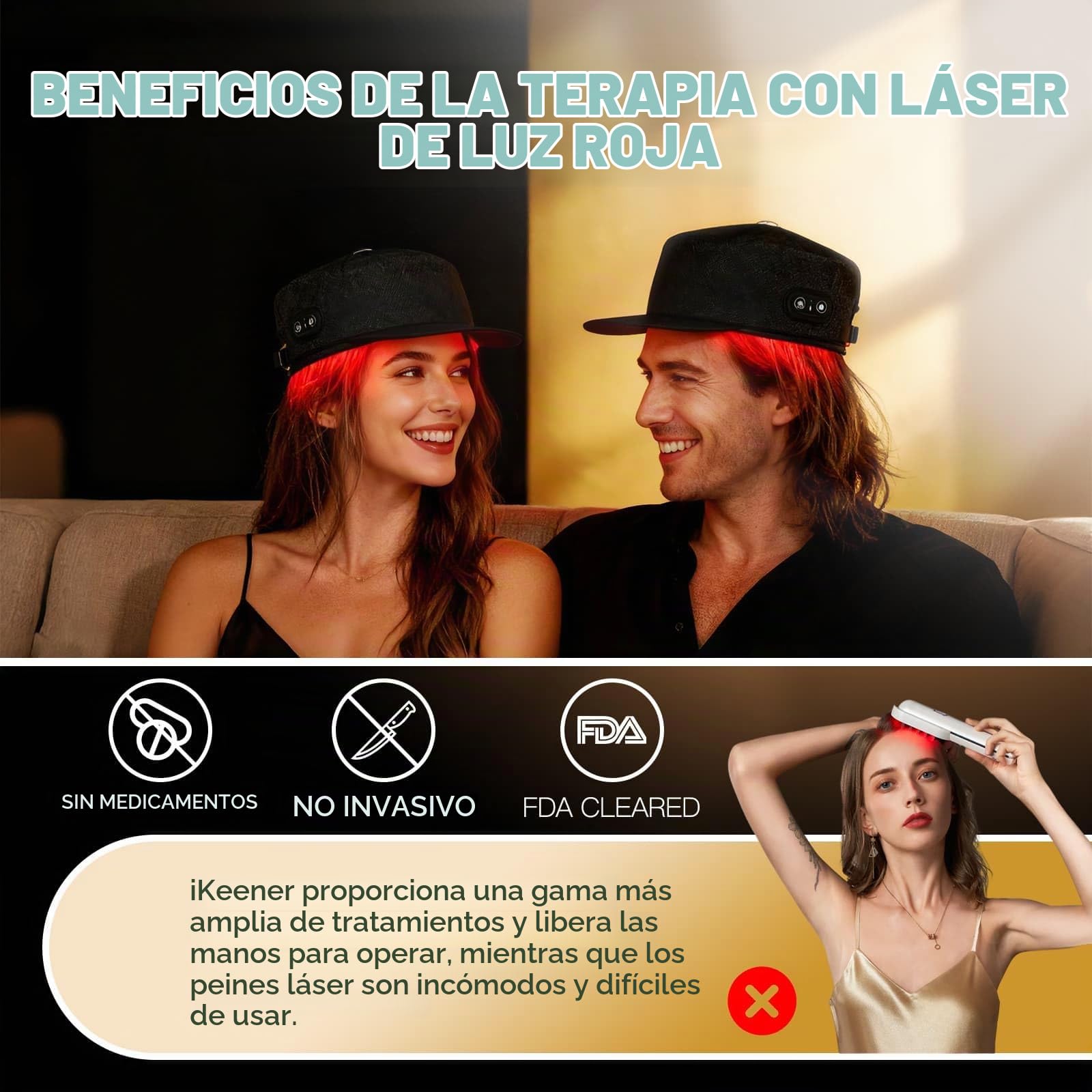 iKeener Gorra Inalámbrica Crecimiento Cabello Láser, Gorra Terapia Luz Roja 660nm&850nm Aprobada FDA Recrecimiento del Cabello,Luz Roja Estimula el Crecimiento Folículo Piloso,Restaura Grosor Cabello