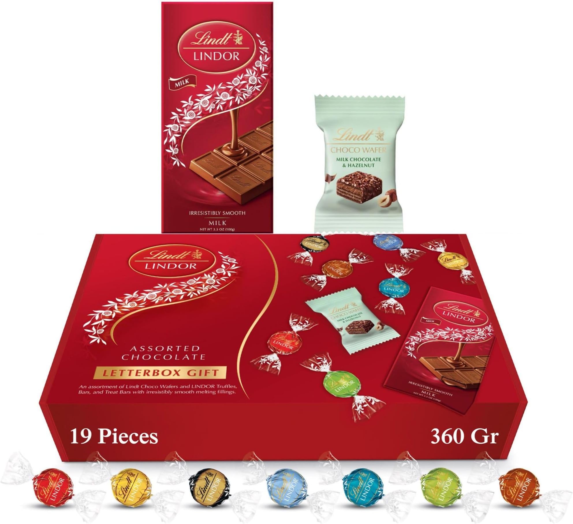 Lindt Letterbox Chocolate Hamper - 360g (19-Piece Set) - Assorted Chocolate Bars Truffles & Wafers, Lindor Chocolates Gift Box, Birthday Gifts for Women and Men, Thank You or Christmas Gifts