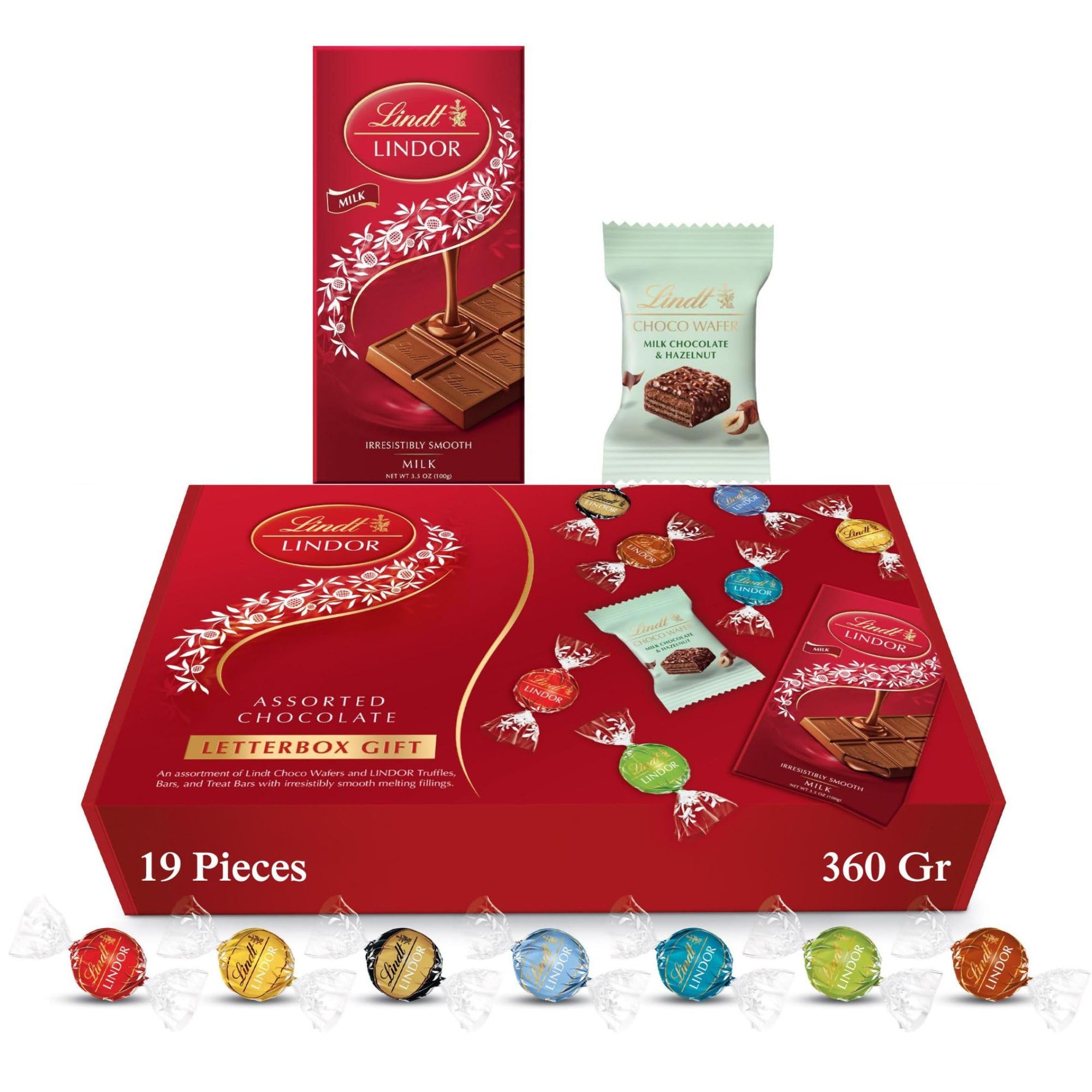 Letterbox Chocolate Hamper - 360g (19-Piece Set) - Assorted Chocolate Bars Truffles & Wafers, Lindor Chocolates Gift Box, Birthday Gifts for Women and Men, Thank You or Christmas Gifts