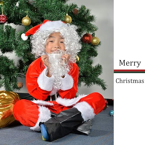 Miniatura 7 de Disfraz de Papá Noel para niños, traje completo de Papá Noel para niños, disfraz de terciopelo rojo de lujo para más de 6 años