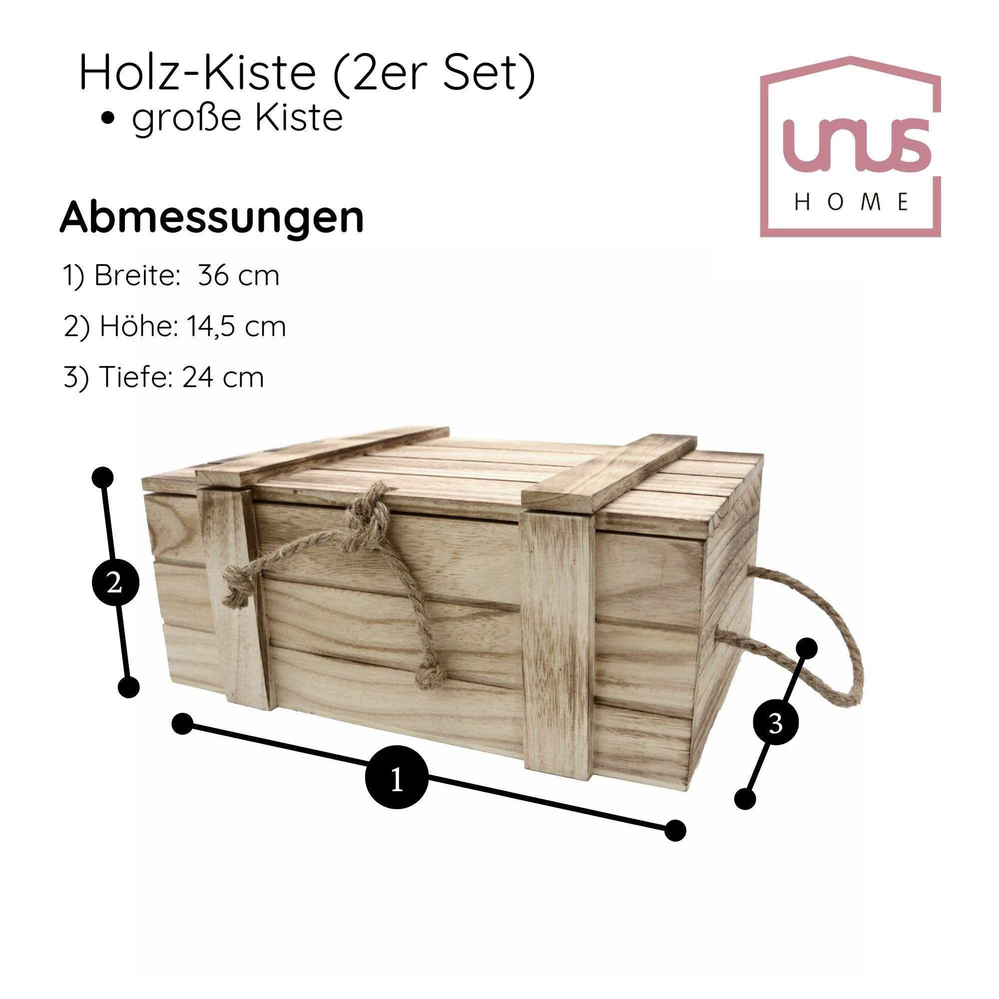 UNUS Set di 2 cassette di legno con coperchio, scrigni del tesoro, forziere, legno marrone, bauli, confezione regalo