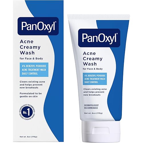 PanOxyl Antimicrobial Hydrating Acne Creamy Wash, 4% Benzoyl Peroxide, 6 Ounce