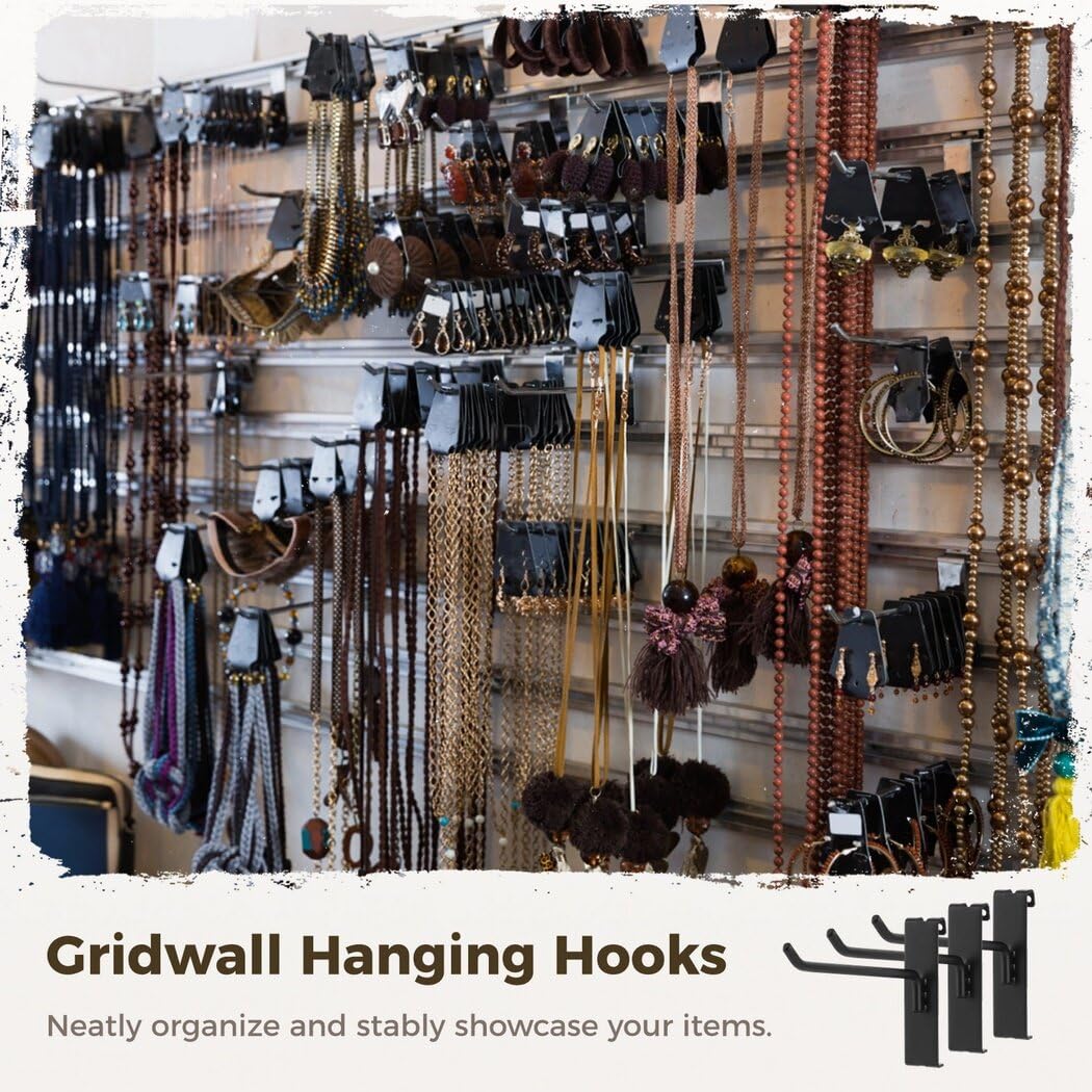 Homaisson Gridwall Hooks 6 Inch, 32 Pcs Display Hook for Grid Wall, Hook for Grid Wall Panel, Grid Panel Hanging Hooks for Retail, Home, and Workspace Organization, Black