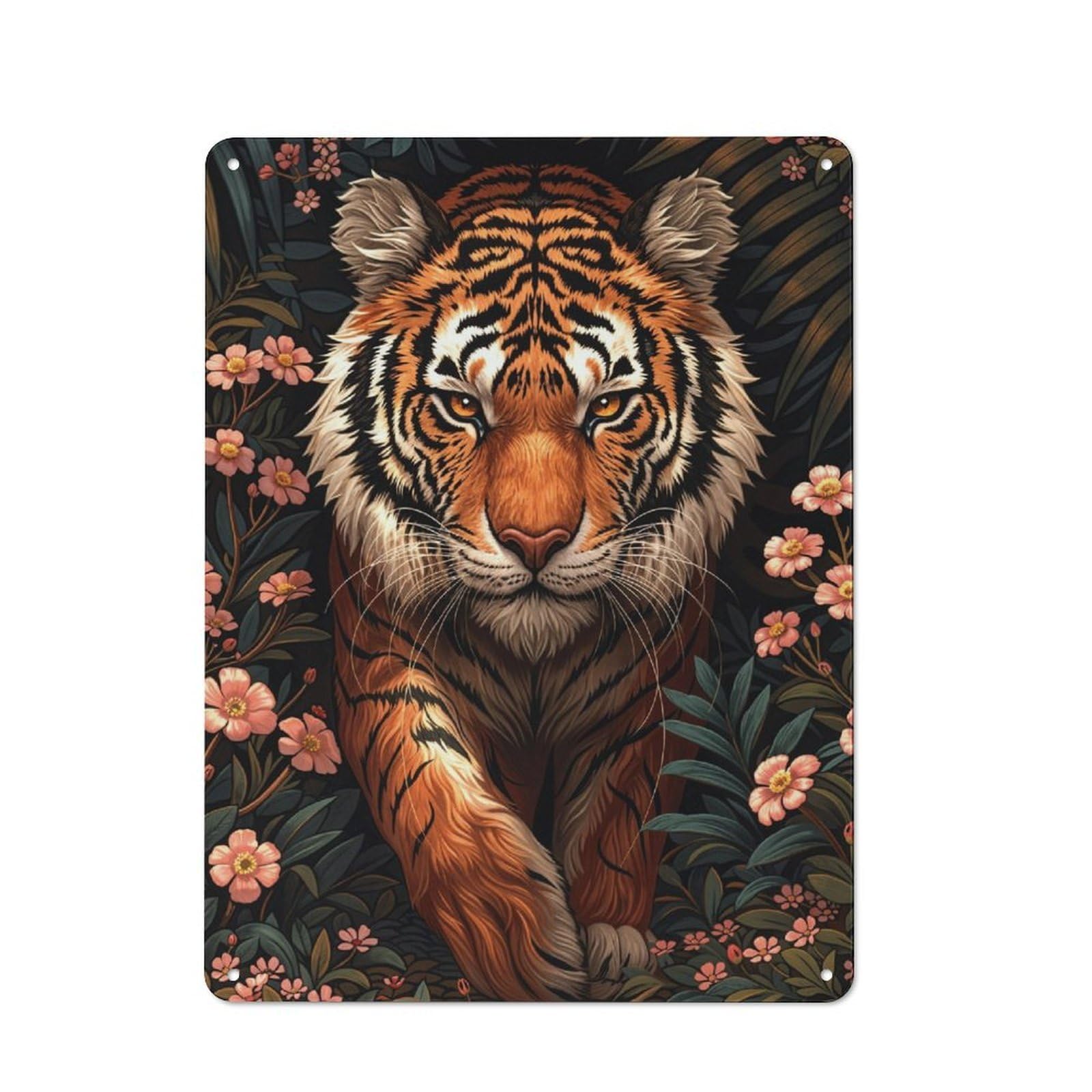 Tiger in Bloom Vintage Metal Wall Decor 40x30cm, Vintage Metal Sign for Cafe, Bistro, Bakery Or Restaurant