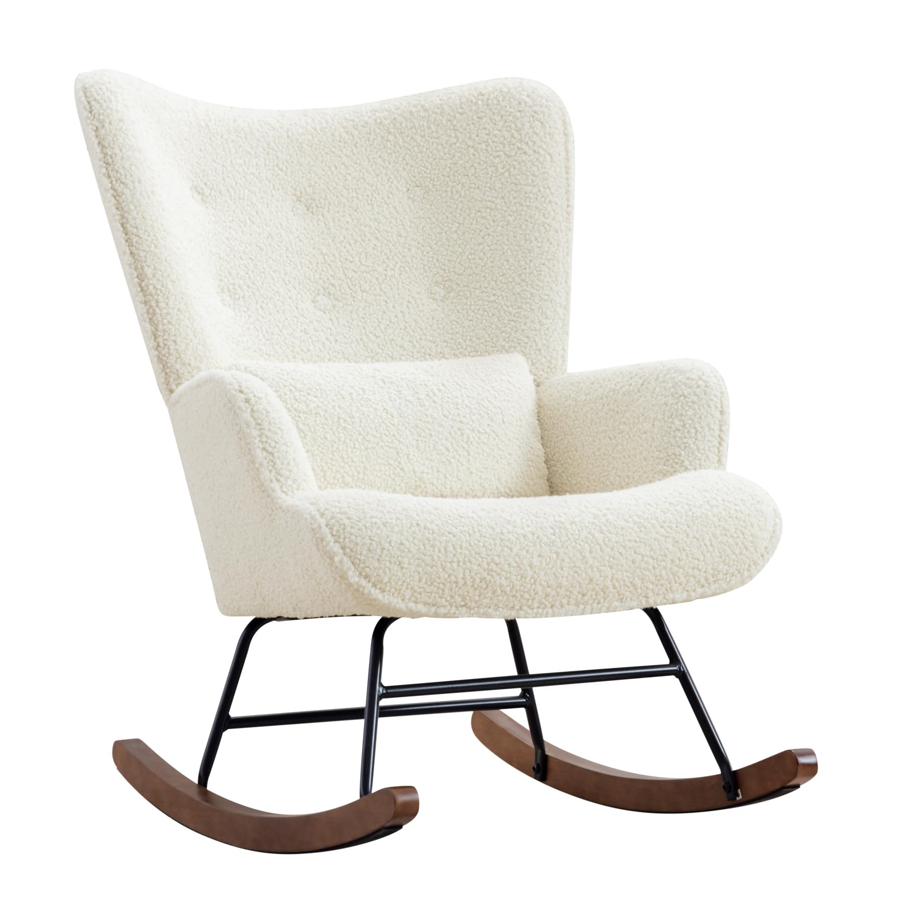 Rocking Chair Confortable en Velours Rembourré avec Support Lombaire, Fauteuil à Bascule Allaitement Scandinave, Chaise à Bascule pour Salon, Chambre, Balcon, Chambre Bébé, Nursery – Beige