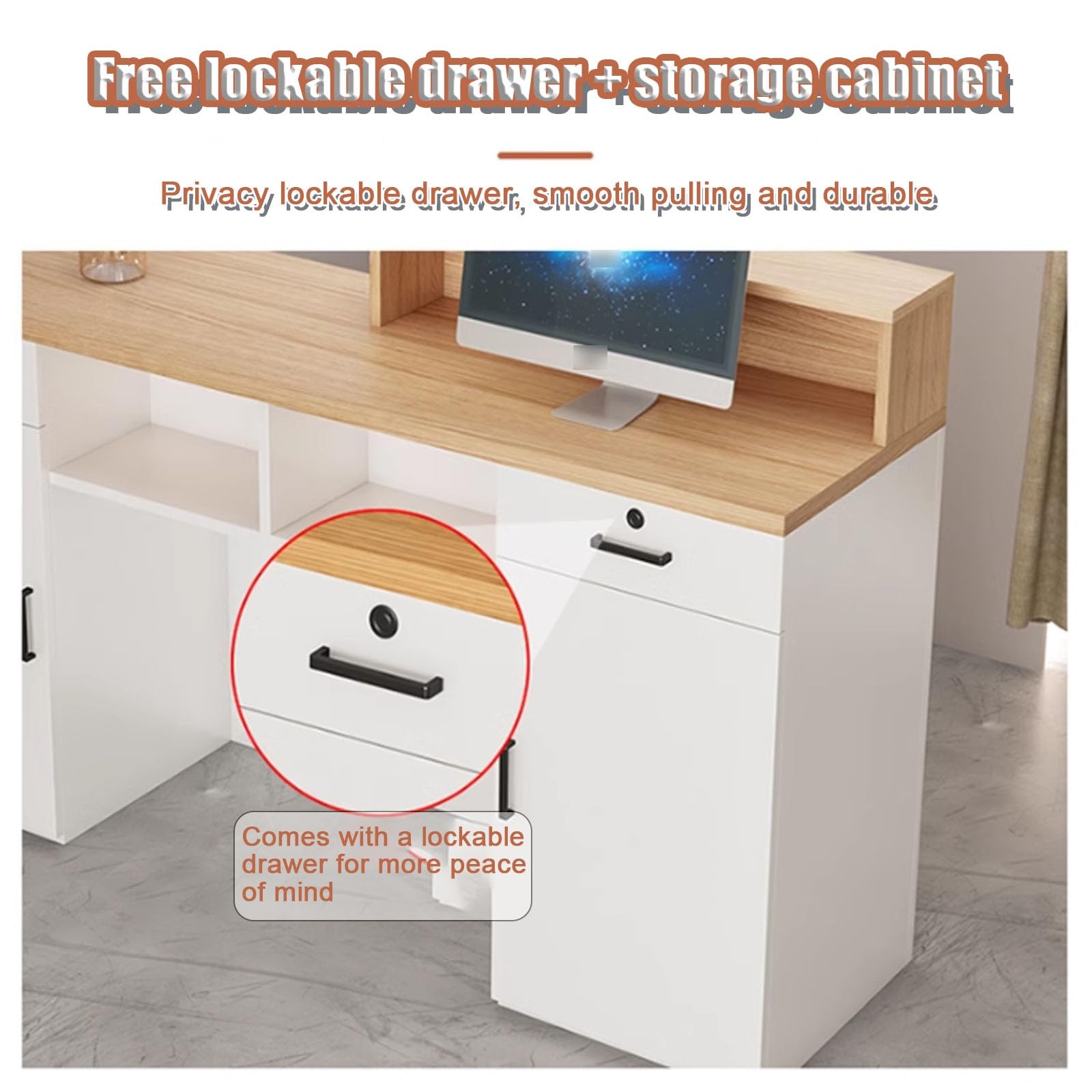 Tavolo da ufficio moderno in legno da 140 cm, per ingresso, salone di bellezza, negozio di abbigliamento, bancone di benvenuto Ele e soluzione di vendita per aziende